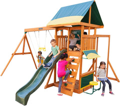 Wooden playset with slide and climbing Kidkraft Brightside Wooden Swing Set