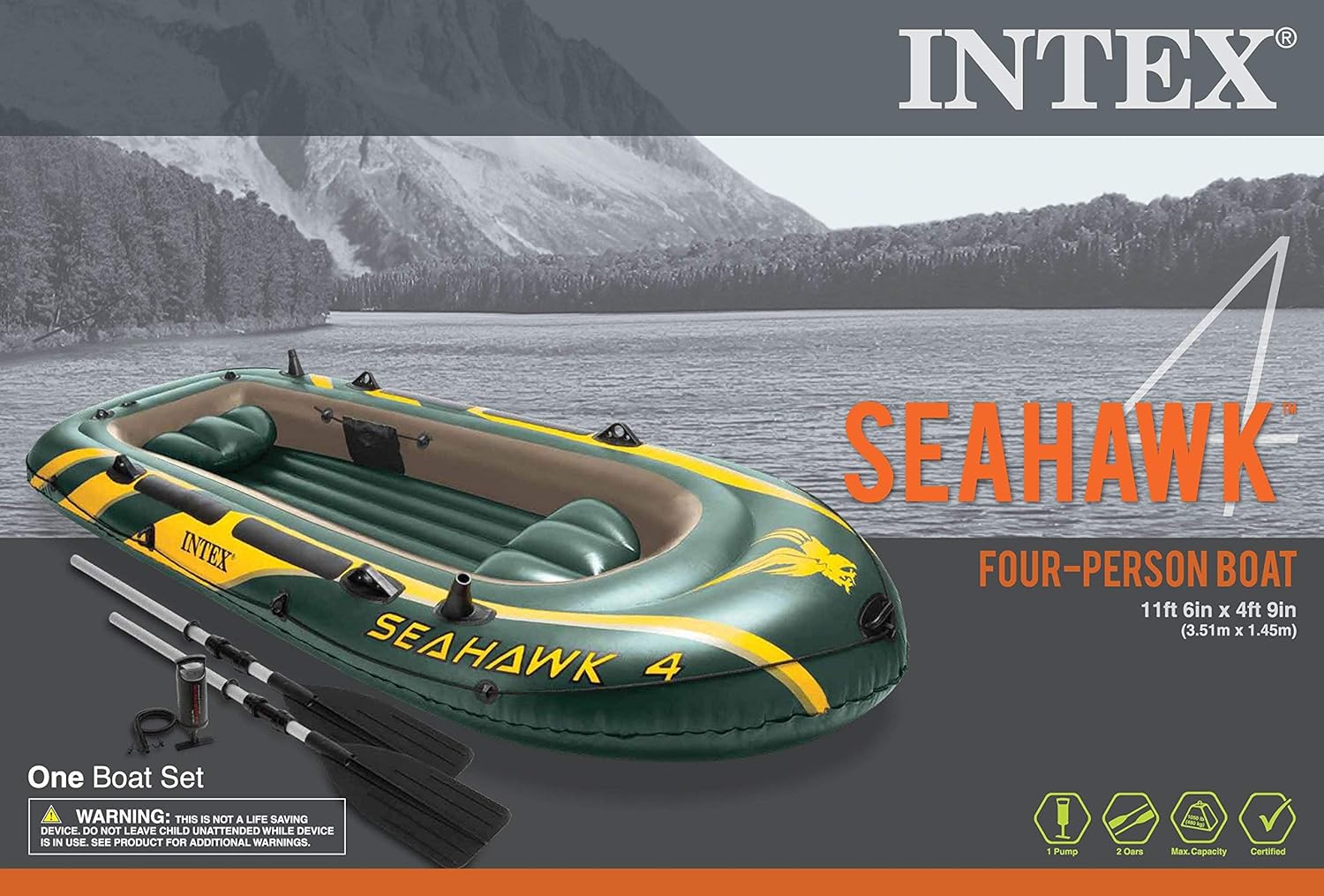 Intex Inflable Boat Seahawk 4 Seahawk™ 4 Inflatable Boat Set - 4 Person – Rafplay