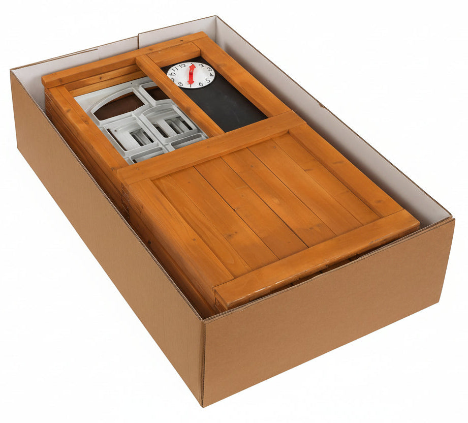 Wooden door model in a cardboard box 