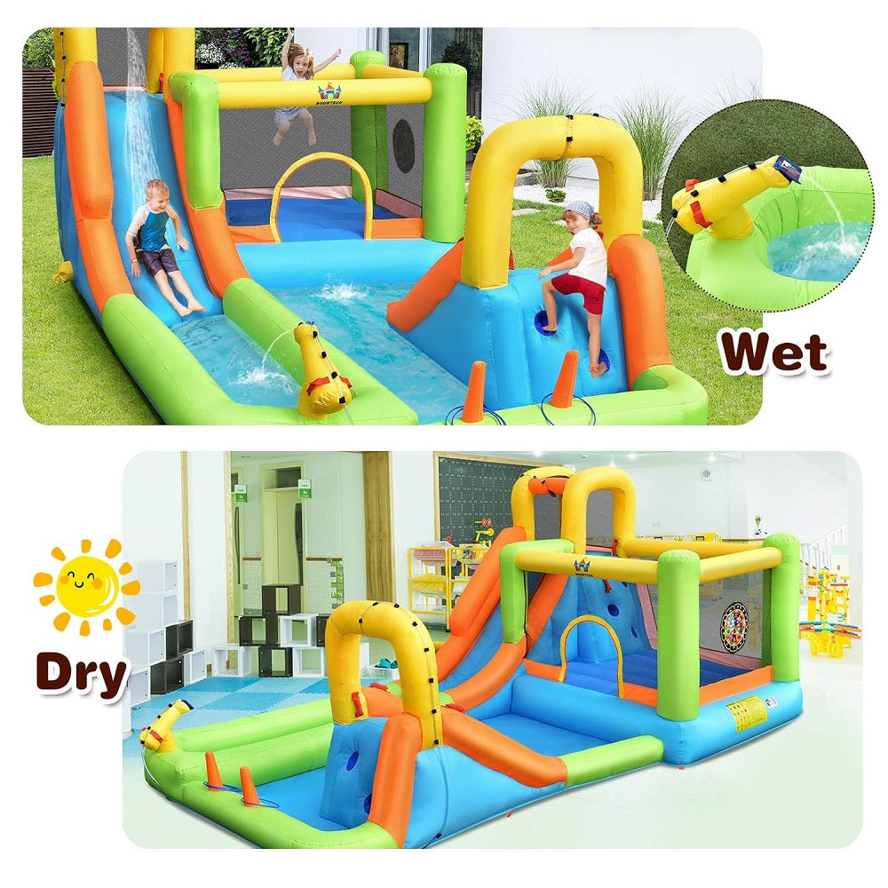 Inflatable water slide with wet and dry conditions 