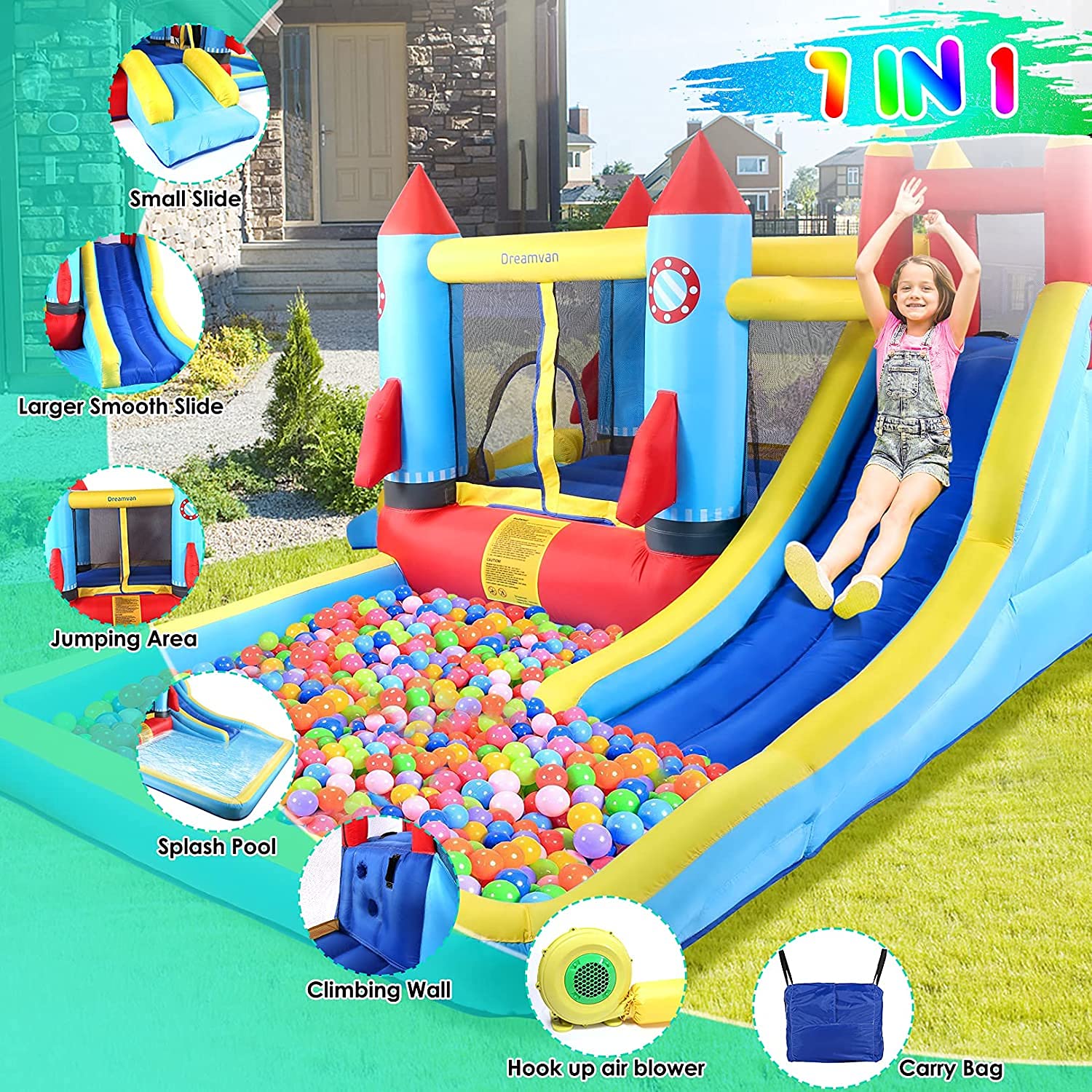 Megastar Inflatable Bouncy Castle 7-in-1 Water Park for Kids