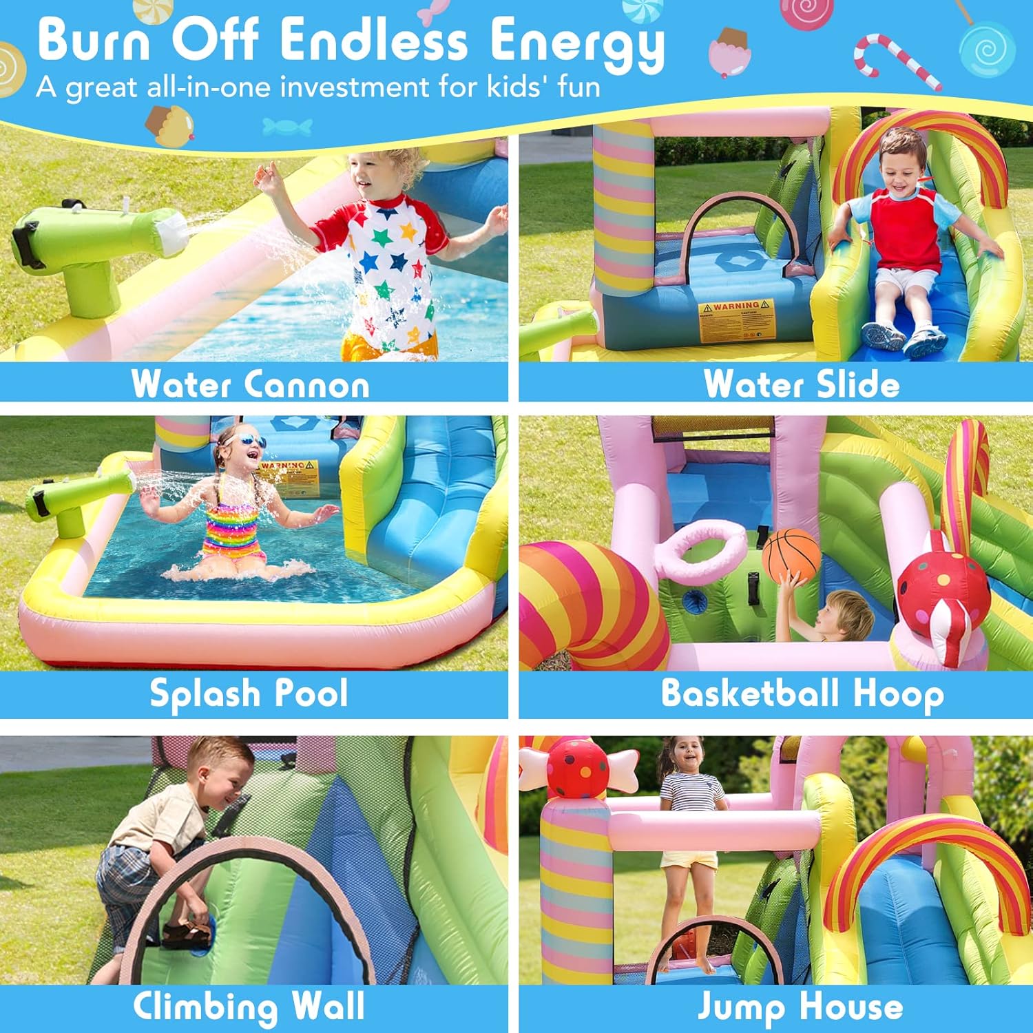 Different kids' activities of Inflatable Bounce House, Water Slide, Blower and Splash Pool