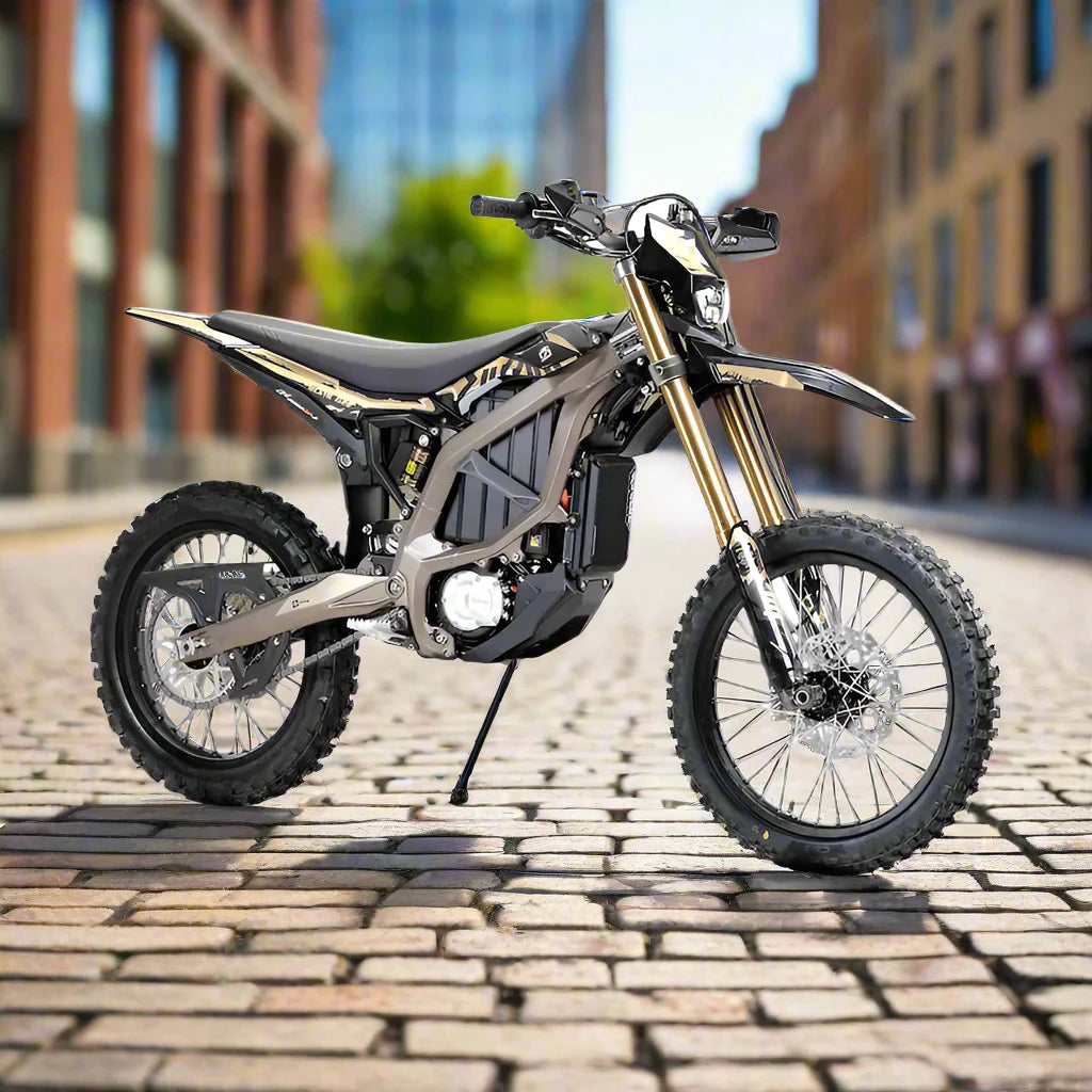 Electric Dirt bike on a cobblestone street 