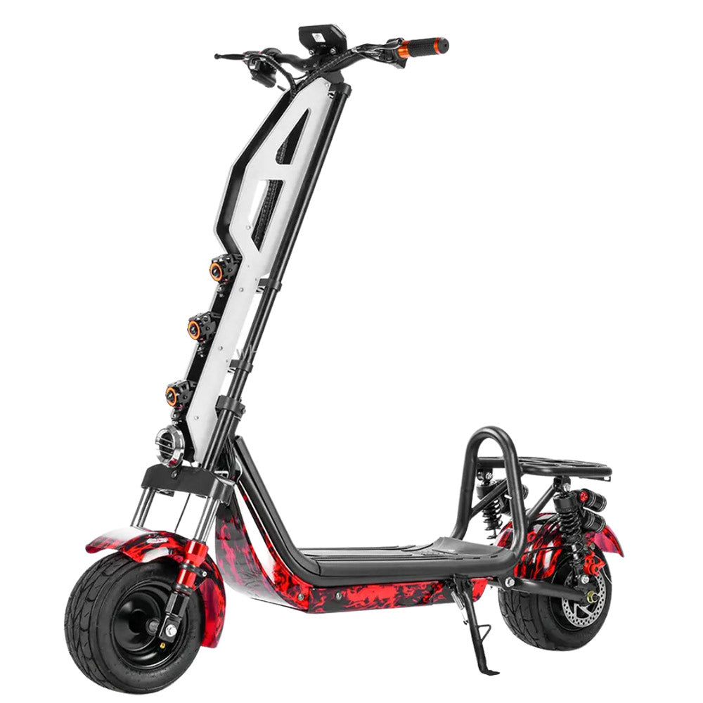 Fat tire foldable electric scooter 48 v with led smart lights - Flame red