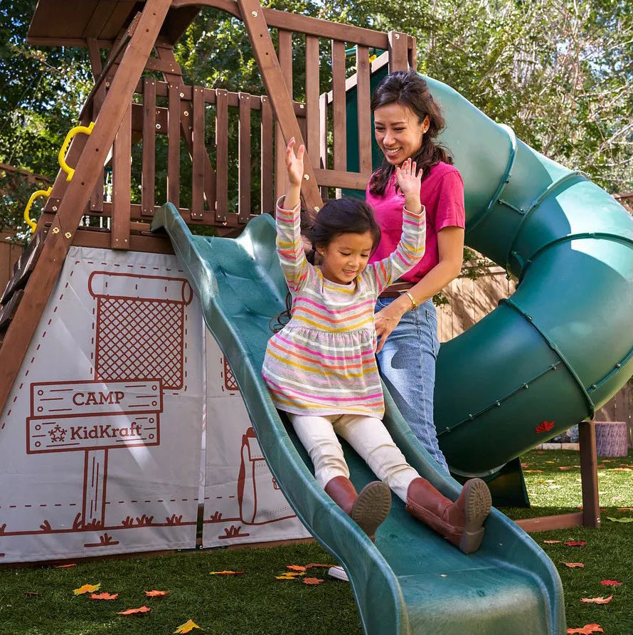 Kidkraft Ranger Retreat Wooden Swing Set, baby sliding