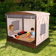 Kidkraft Cabana Sandbox for Kids Beige & White Stripes