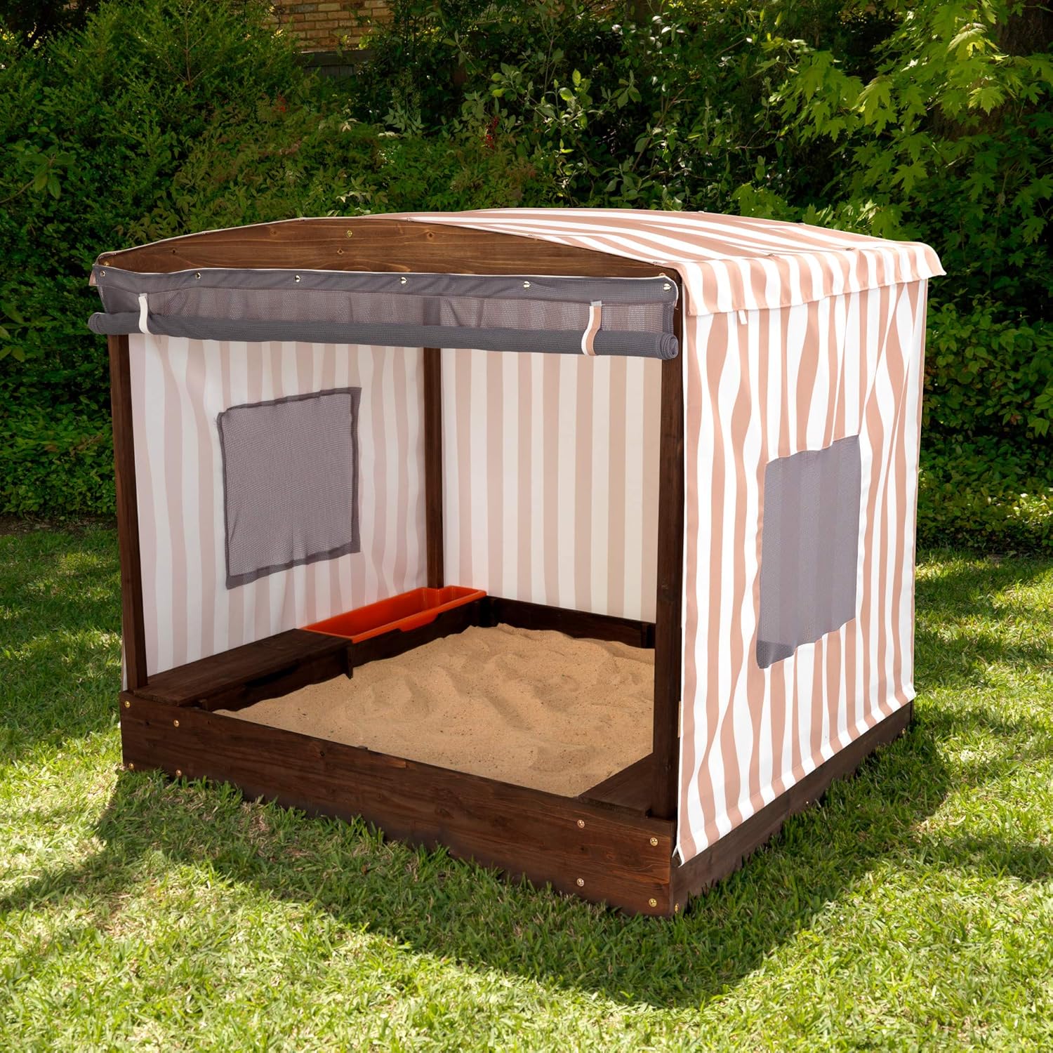 Children's sandbox  playhouse with striped canopy for Kids