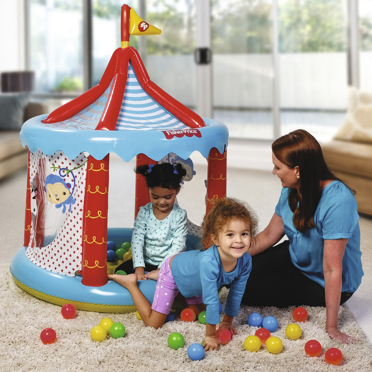 Bestway Fisher-Price Children's Inflatable Circus Ball Pit tent, Includes 25 Balls