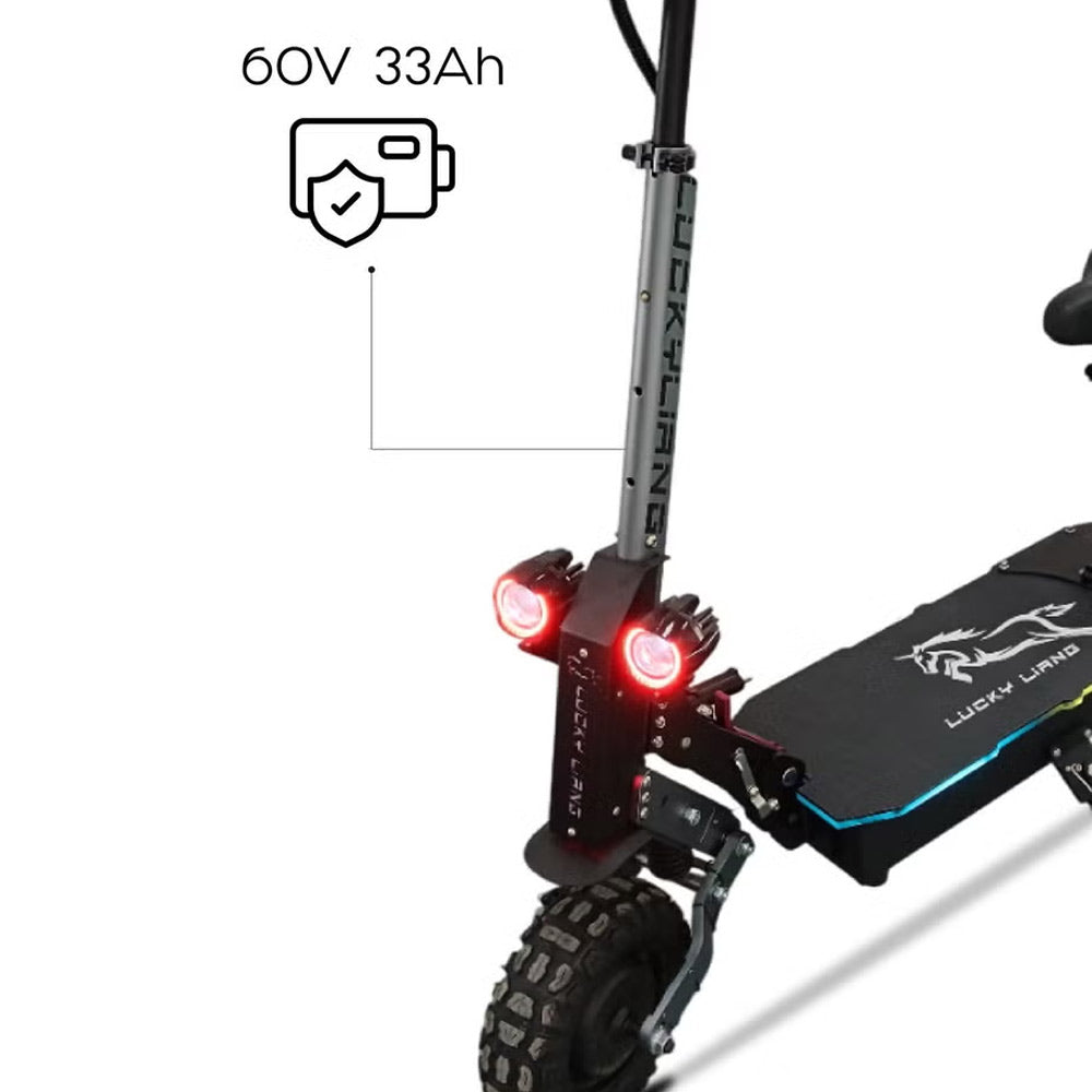 Close-up of an electric scooter with battery details