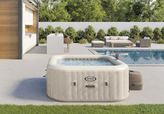 Intex 28446EX - PureSpa Chevron Deluxe Square 4 Seater Inflatable Hot Tub, 140 Jets, Heating, PVC, Multicoloured, 175 x 175 x 71 cm