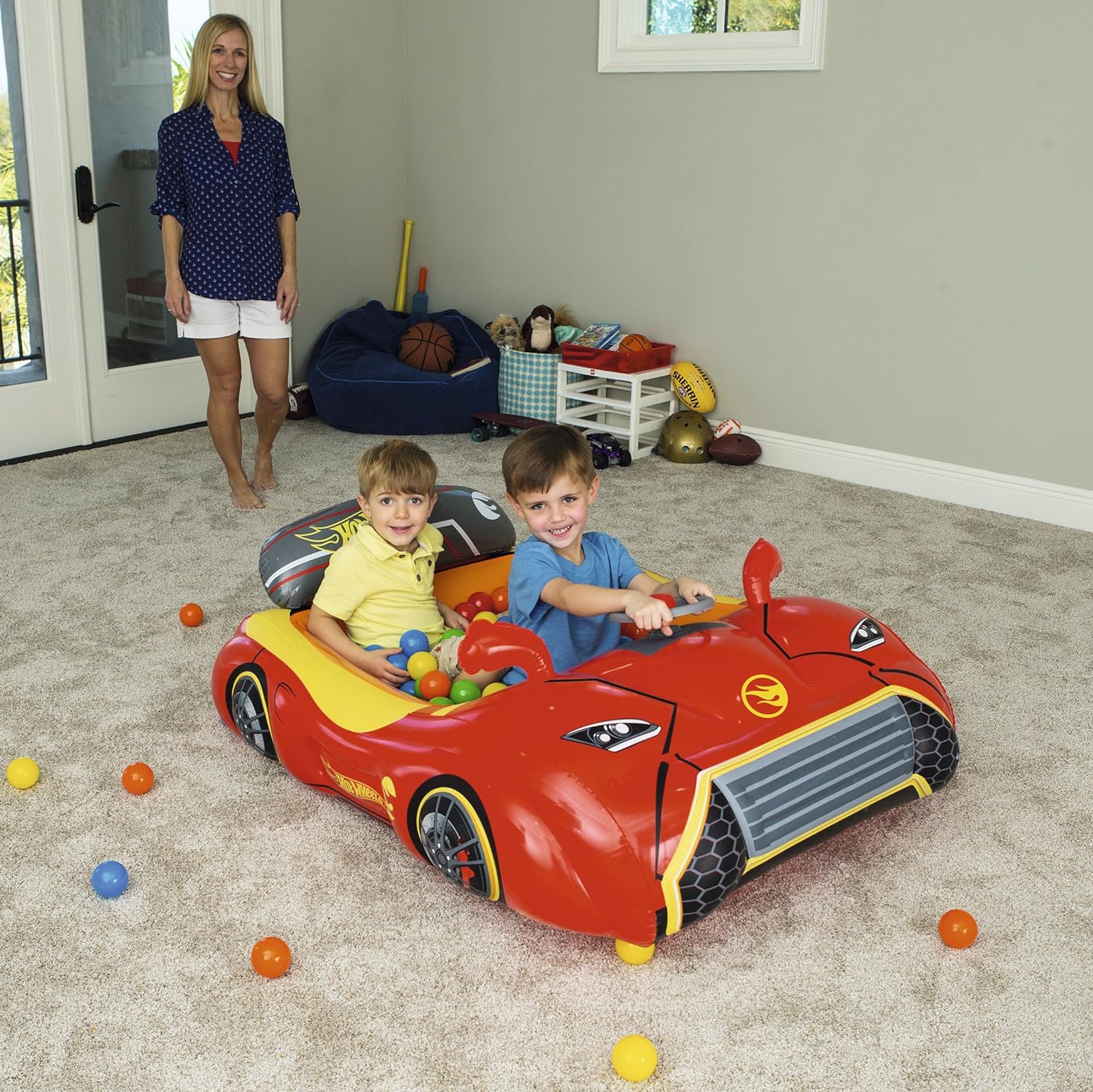Bestway Hot Wheels Children's Inflatable Car Ball Pit, Includes 25 Balls