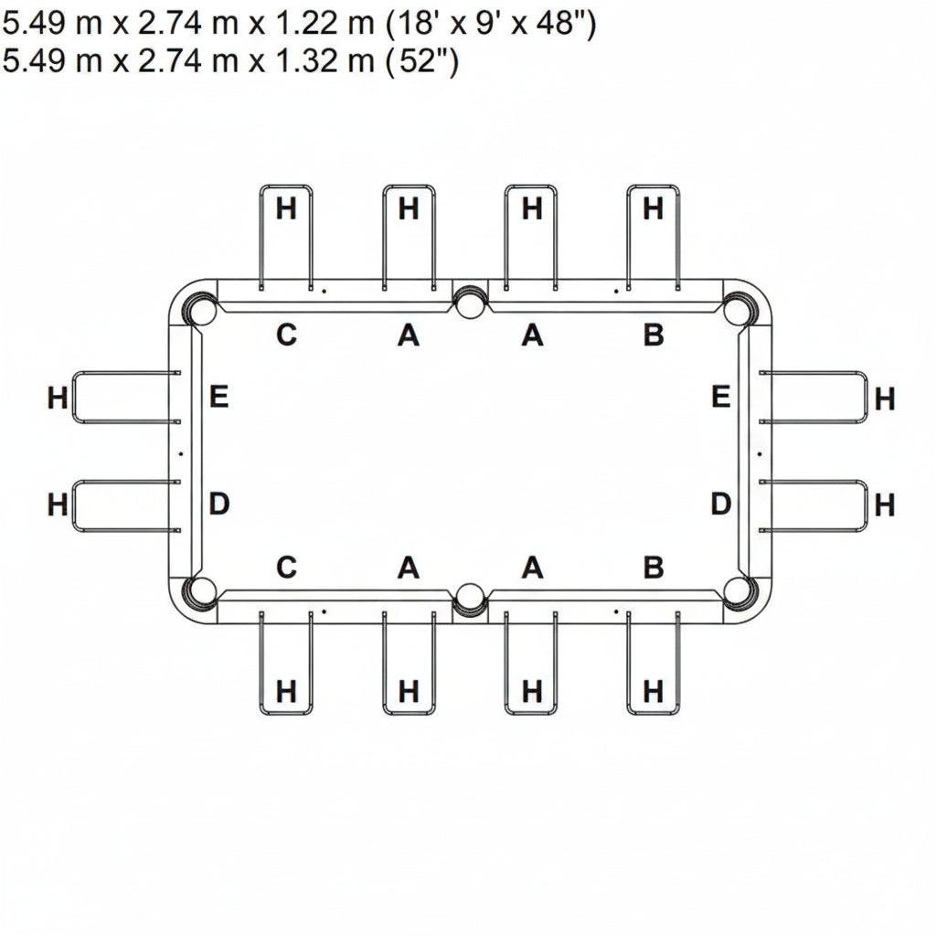 Floor plan diagram with labeled sections 'H', 'C', 'A', and 'B' 