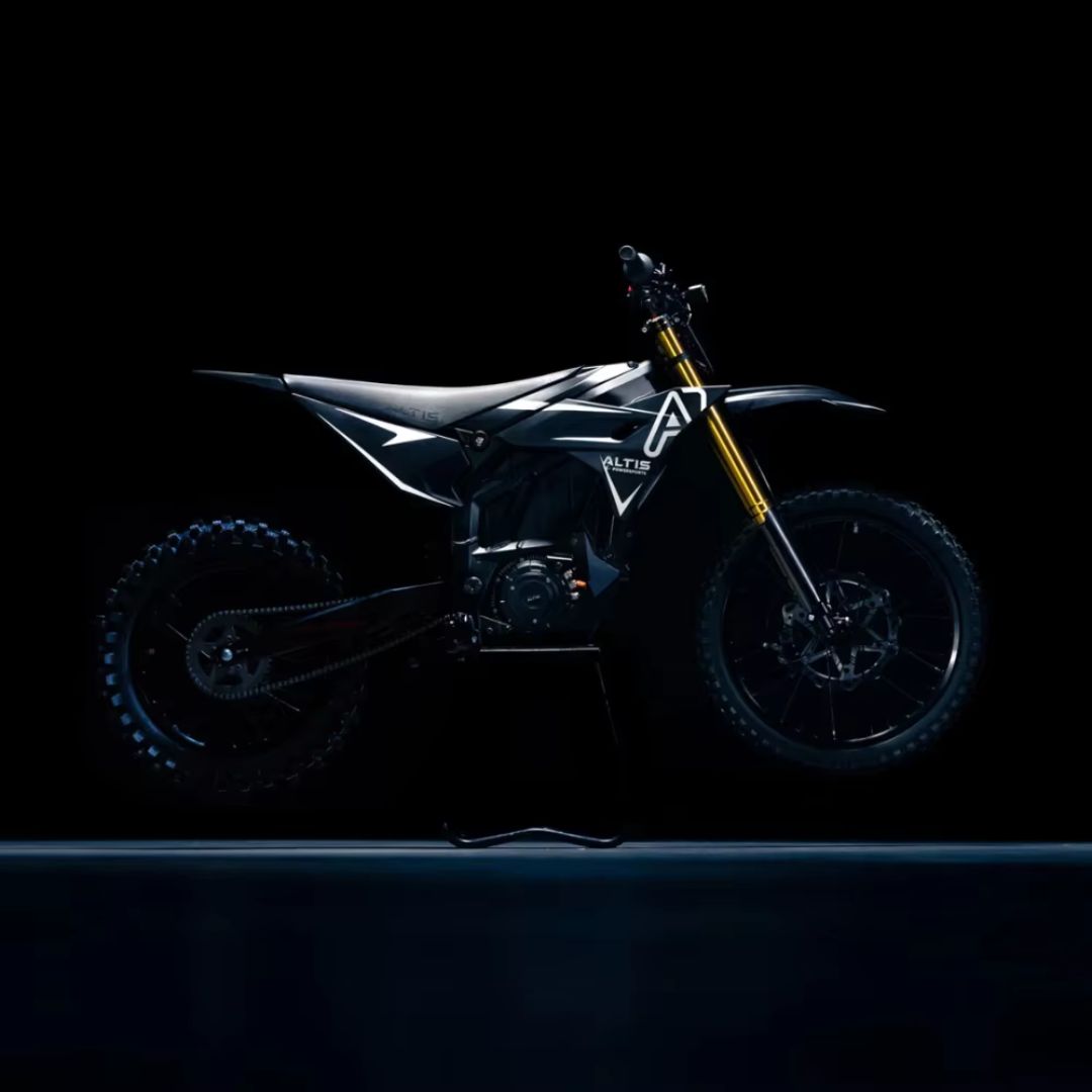 A black Altis Sigma MX Off-Road Electric Dirt Motorcycle