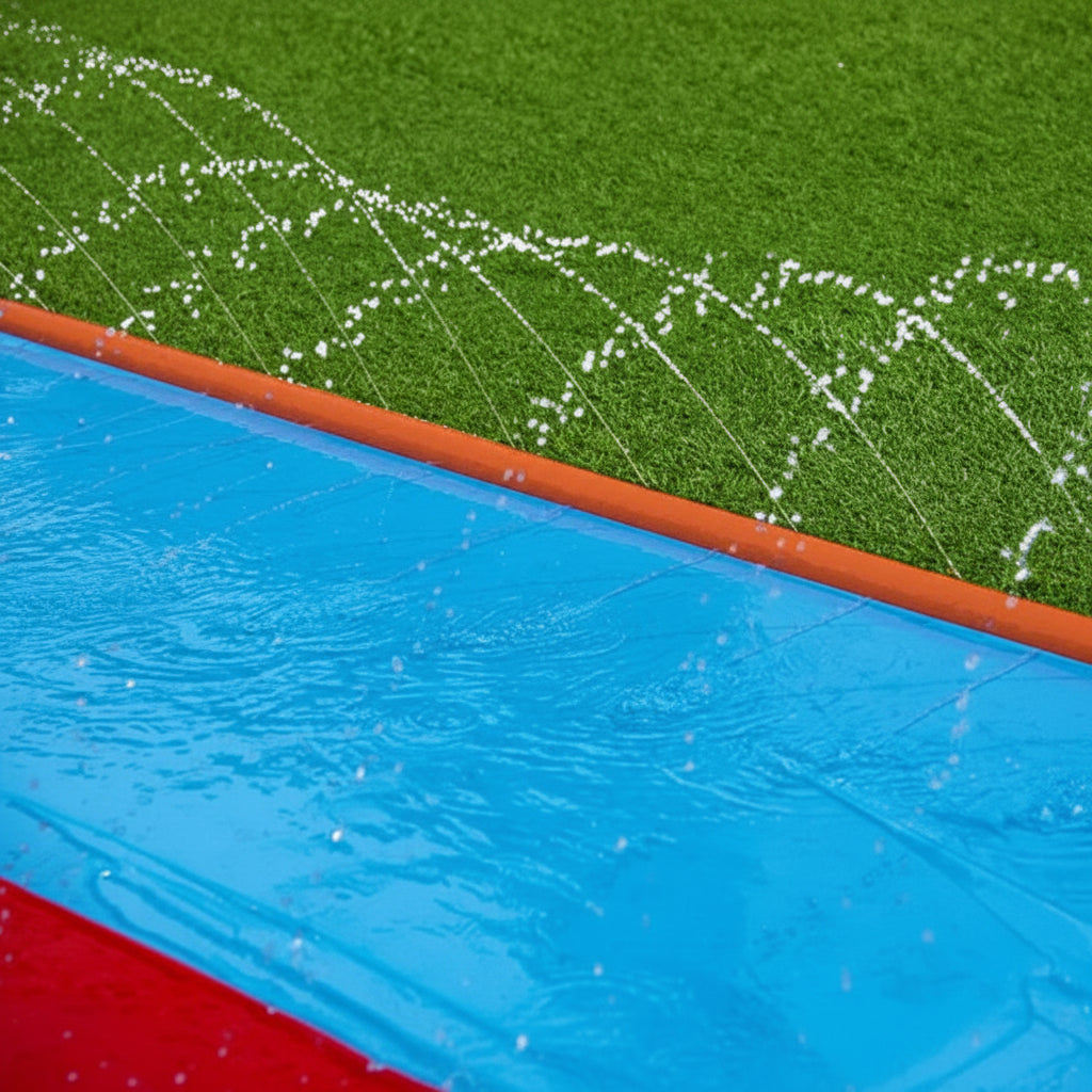 Pool with water splashes on grass