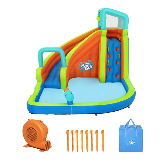 Kids' inflatable play structure with accessories