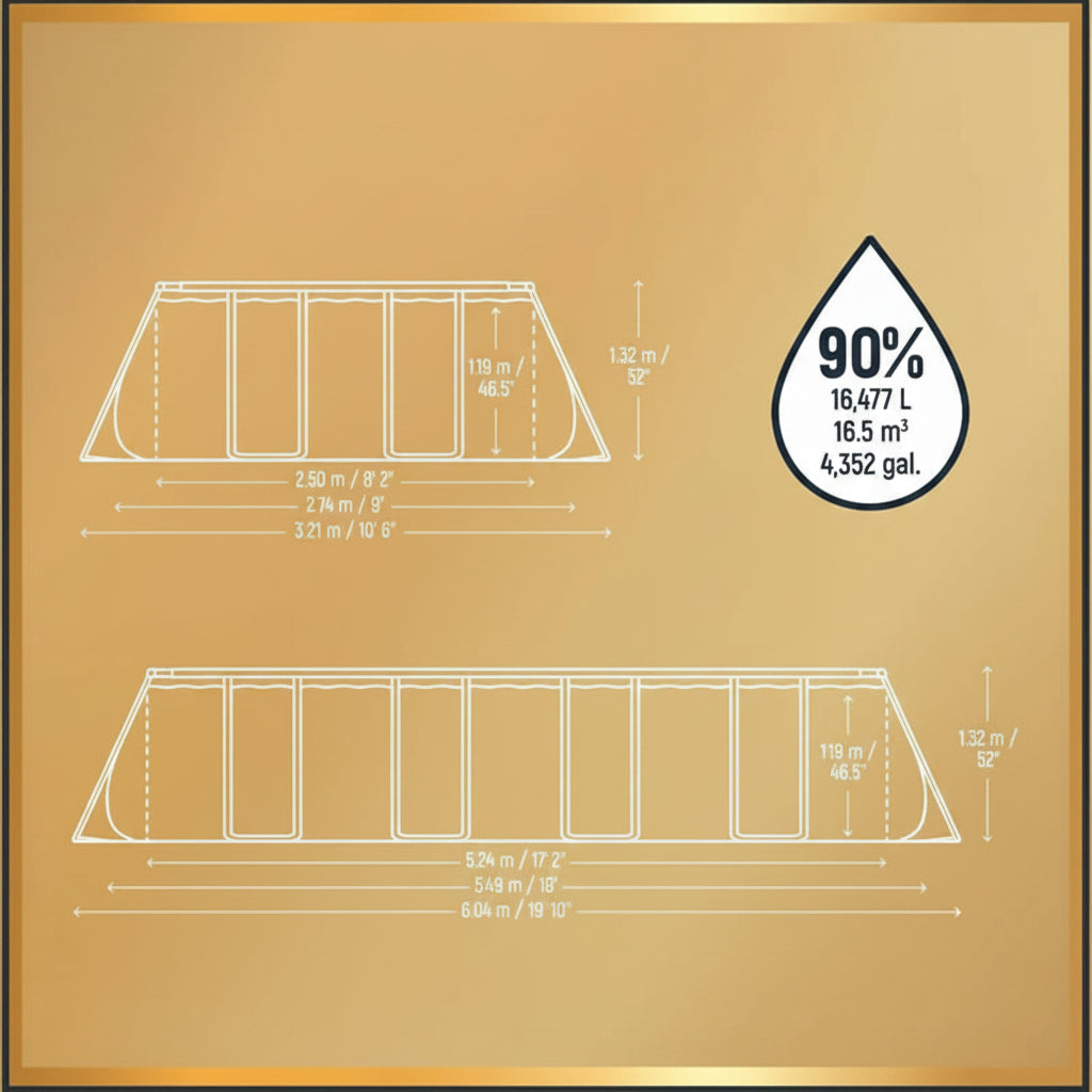 Technical drawing of a pool with dimensions