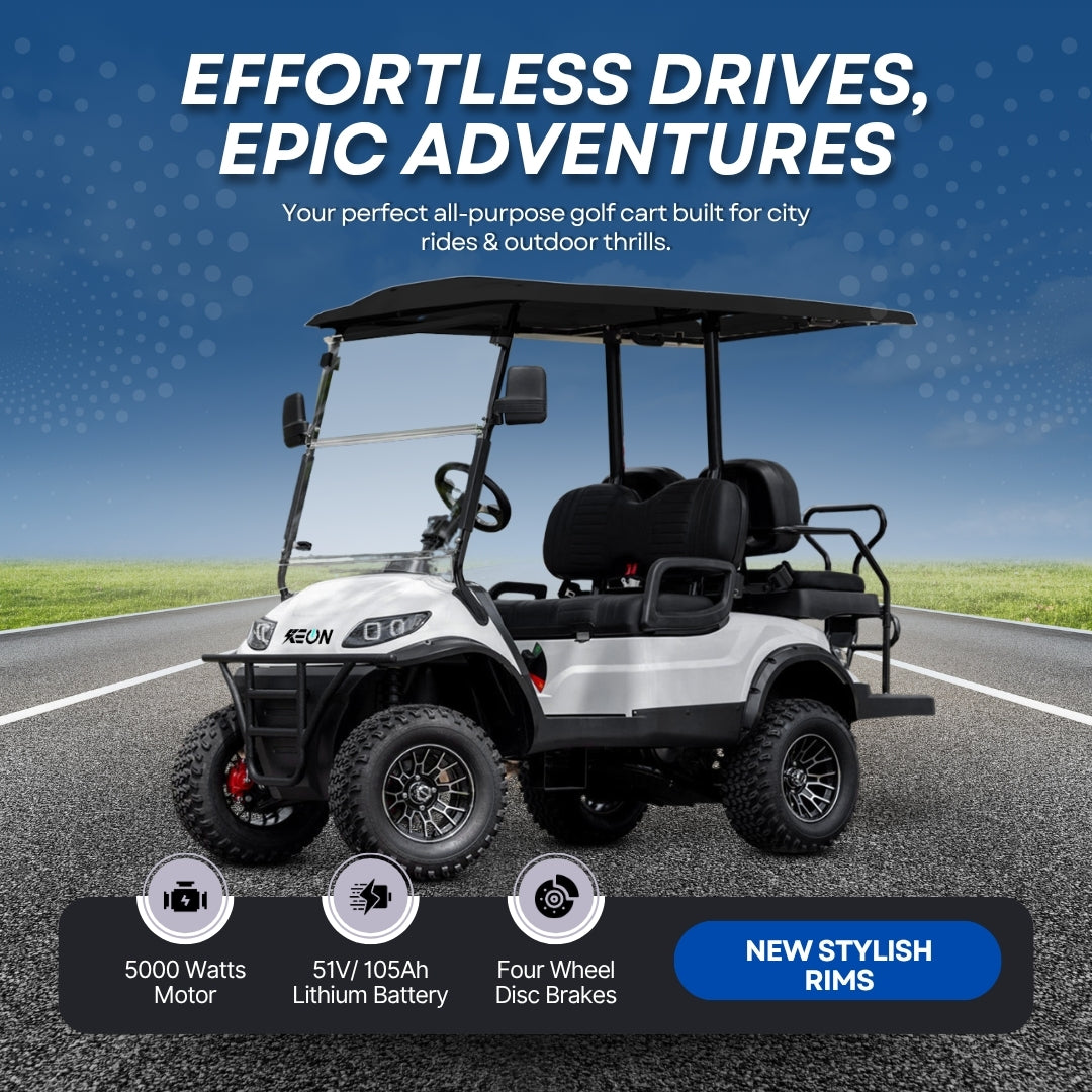 White golf cart with black roof 