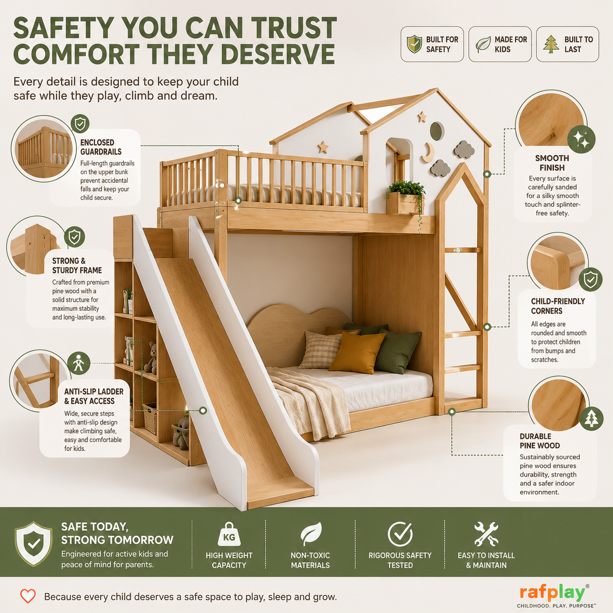 Safety information for the Customised Wooden bunk bed for kids