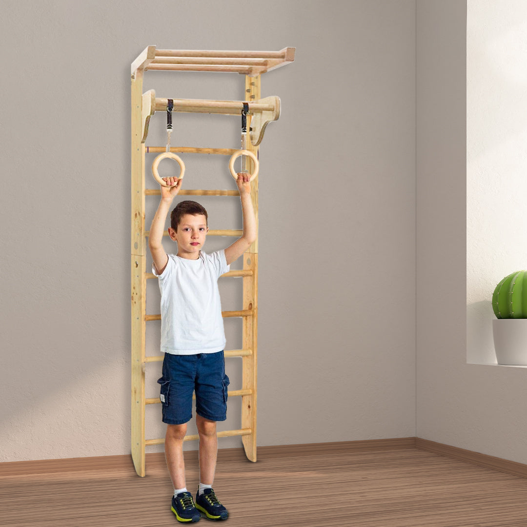 Megastar Wooden Swedish Ladder Wall Set with Trapeze bars for kids