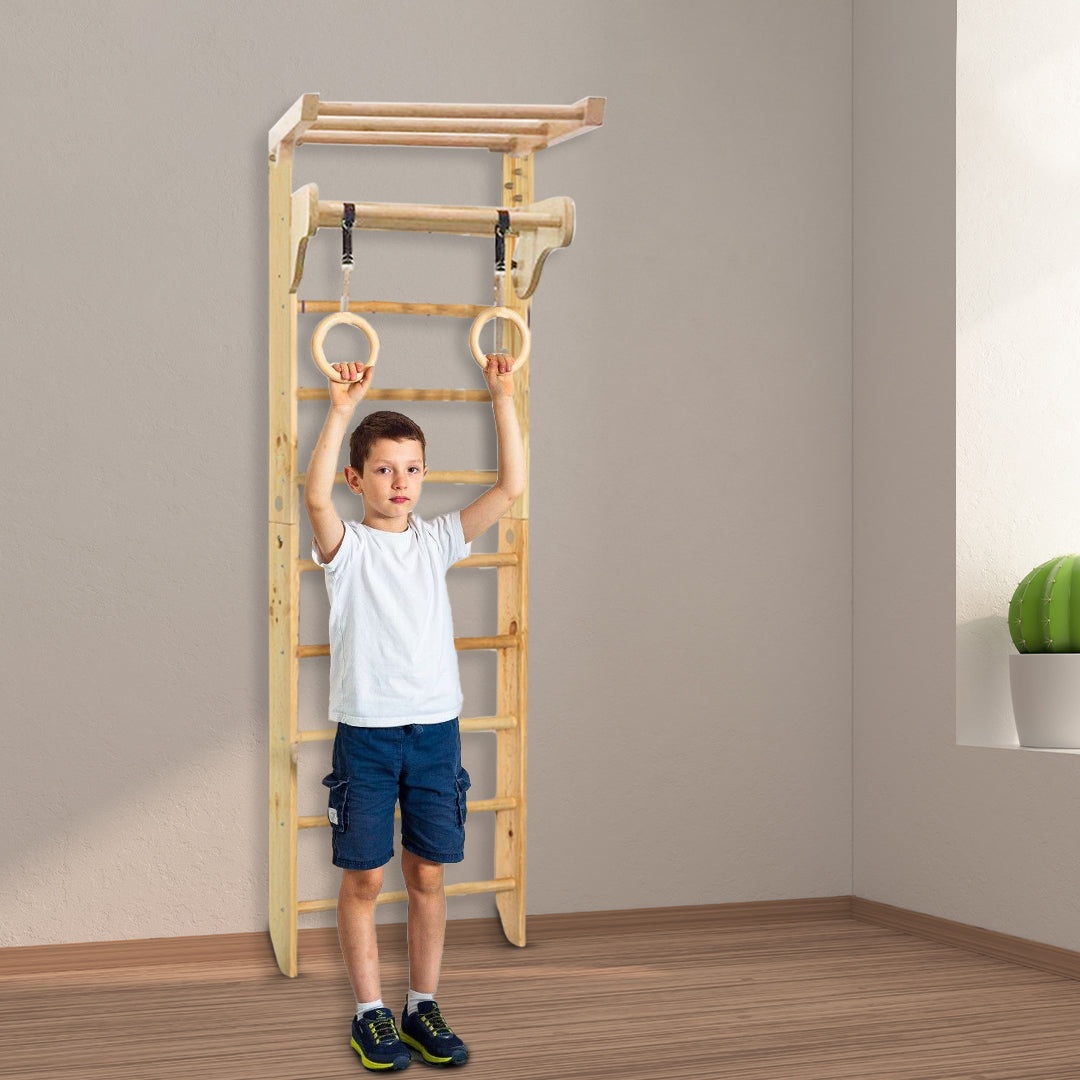 Ladder Rack Trapeese Megastar Wooden Swedish Ladder Wall Set with Trapeze bars for kids ...