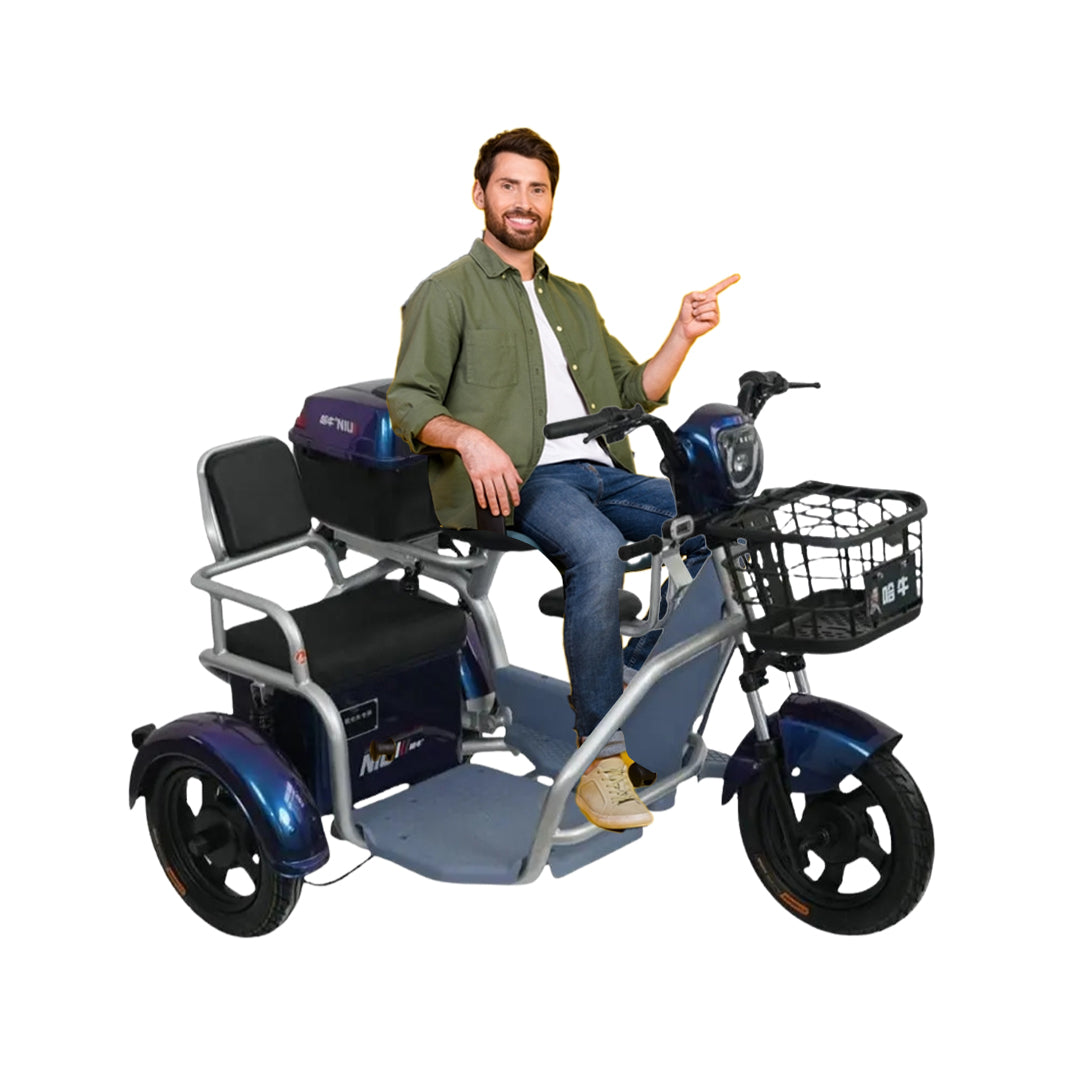 Megawheels Family CozyCab Mobility Tricycle 48 v 3 Seats with Double Basket