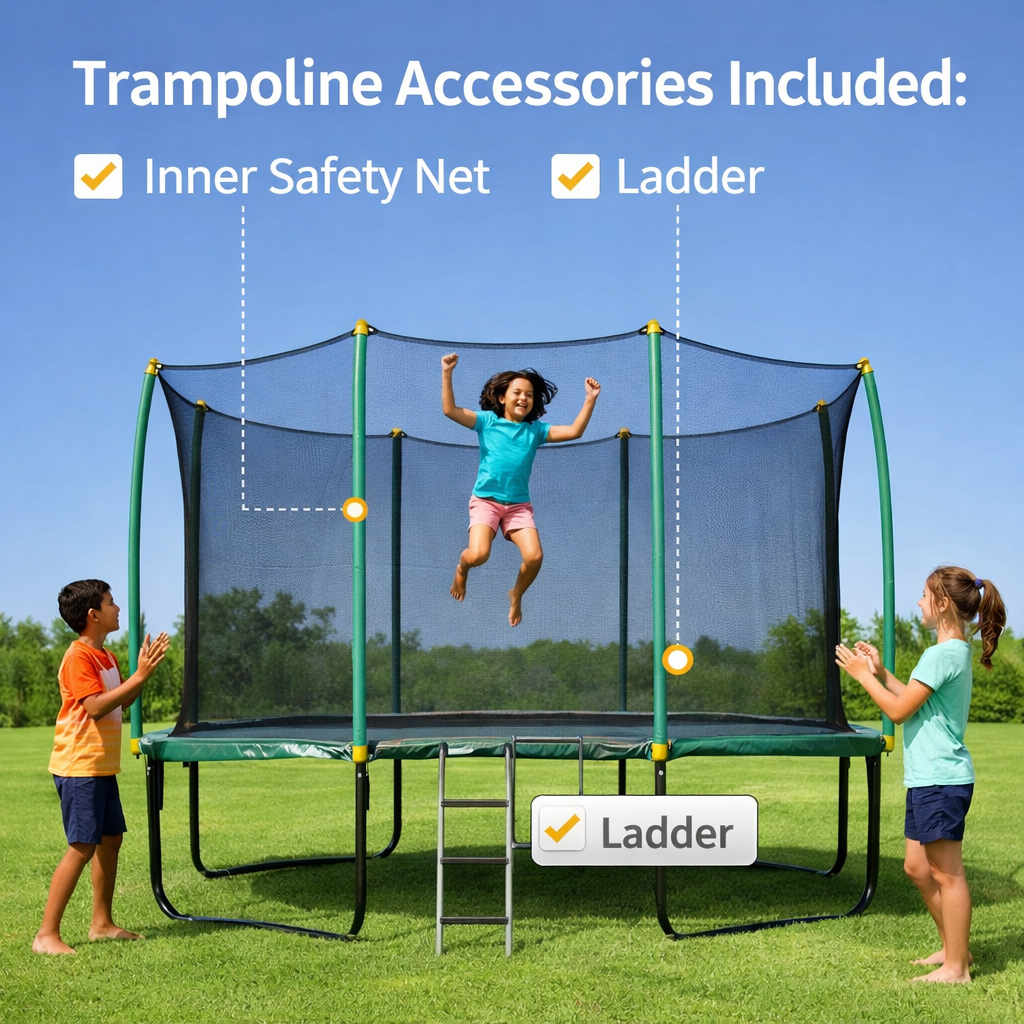 X-TREME Air Rectangular Bouncy Trampoline 4.57x2.74x2.83 Mtr with inner net and Ladder