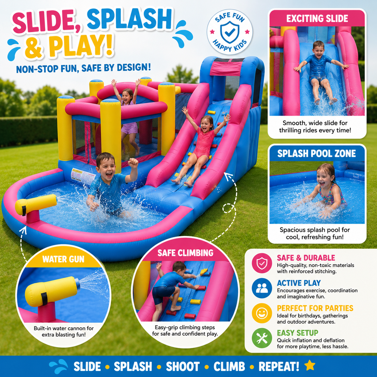 Megastar Kids Inflatable Galaxy Backyard Fun Bounce & Slide 4.6 m x 3 m  x 2.236 m