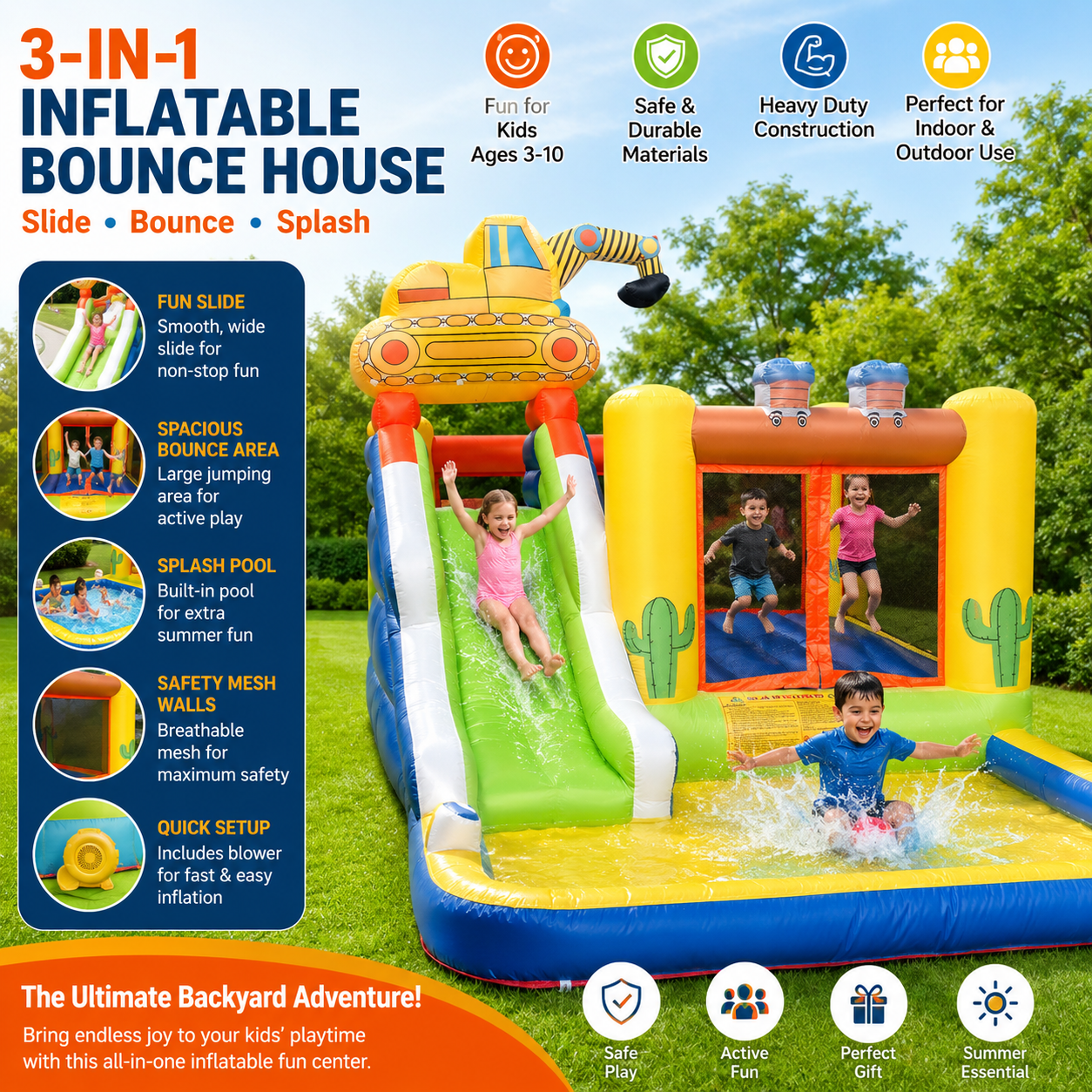 Megastar Kids Inflatable Party Bouncing House Baby Bouncy Slide Water 3.9 * 2.6 * 2.4 meters