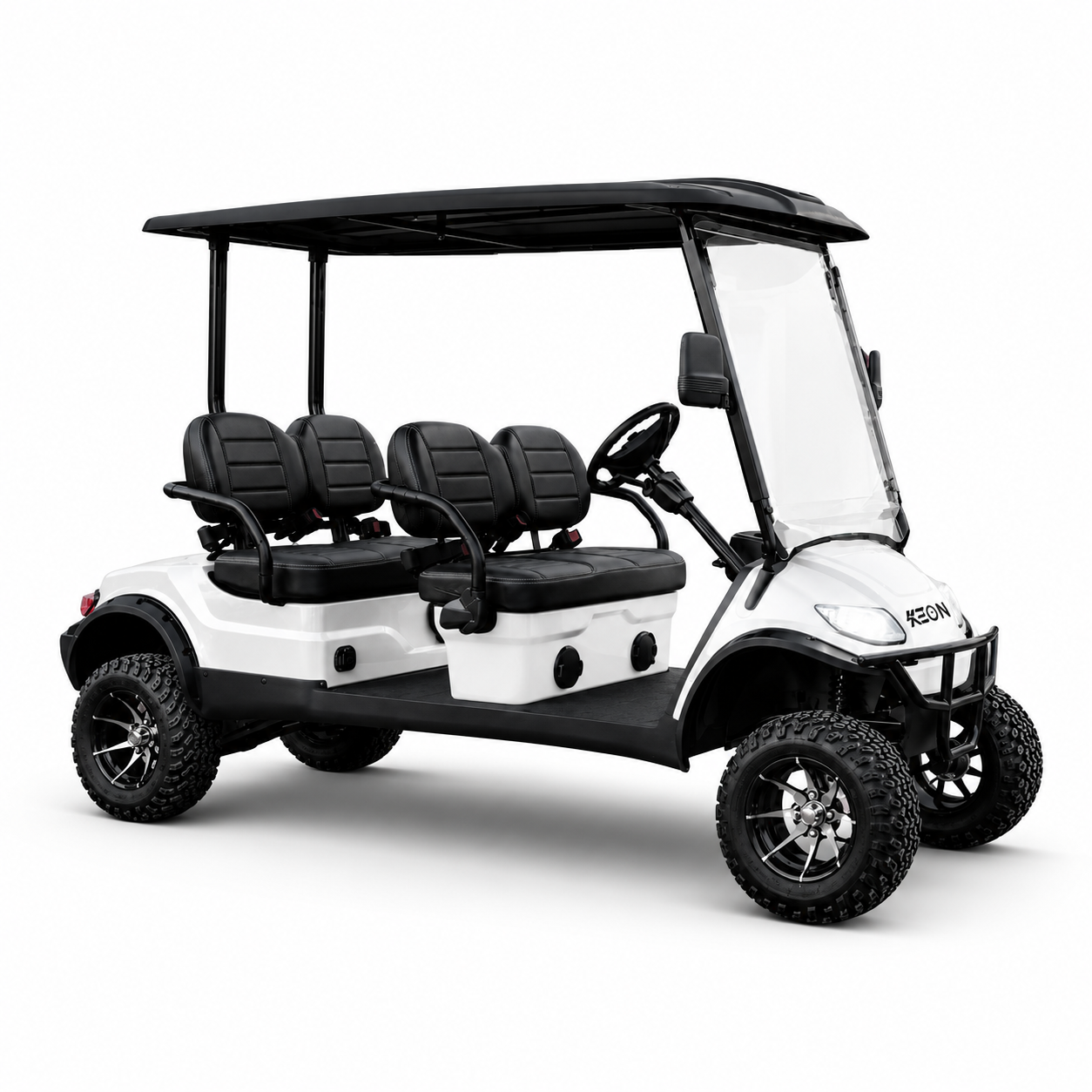 White Lifted keon golf cart with black seats