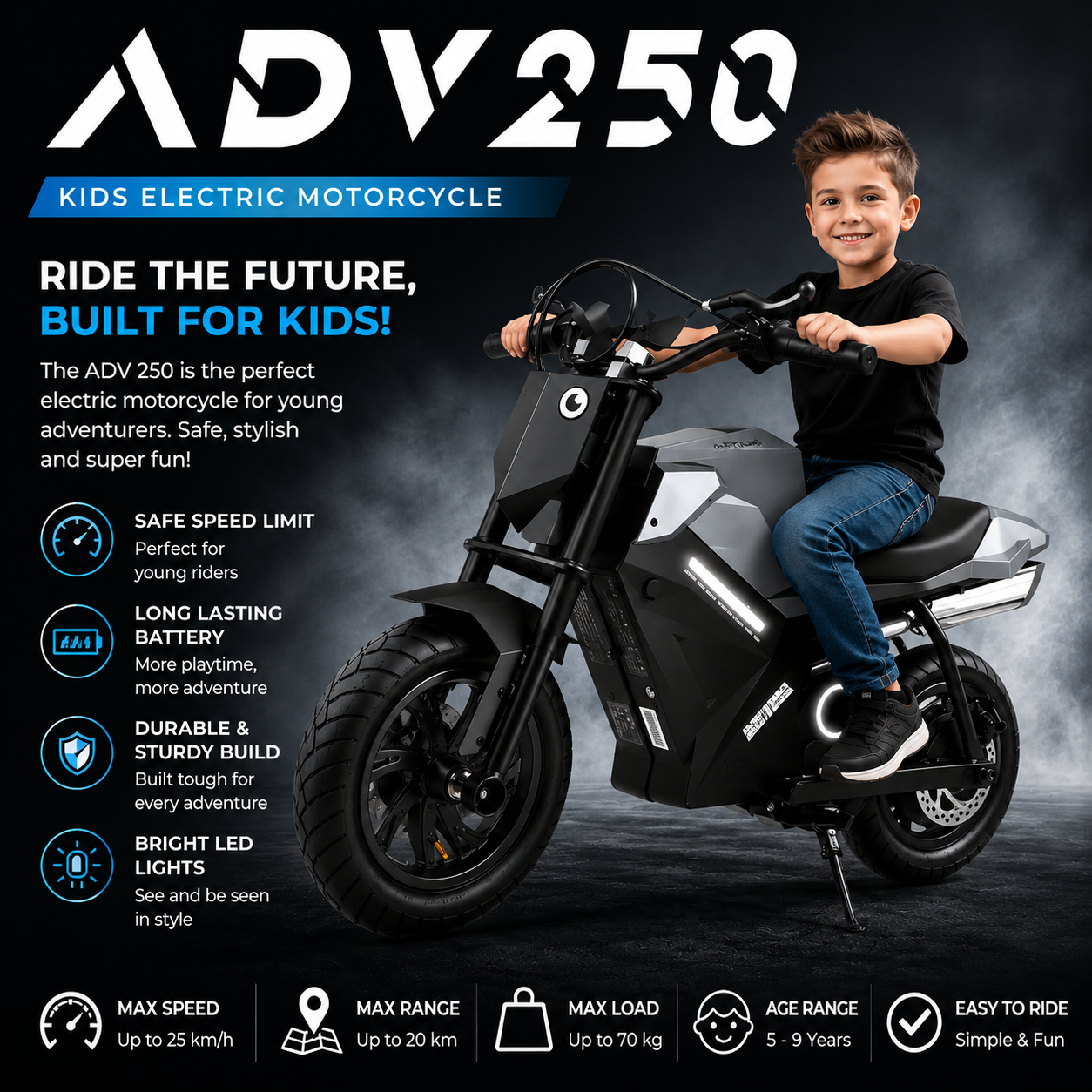 Megawheels ADV 250W  Electric 24v Dirt bike for Kids 250W Lithium Battery cross motorbike