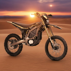 Off-road motorcycle on dunes with a sunset 