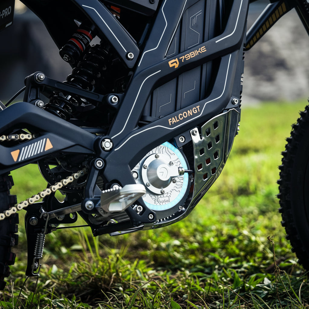 Close-up of a motorcycle chain and sprocket 
