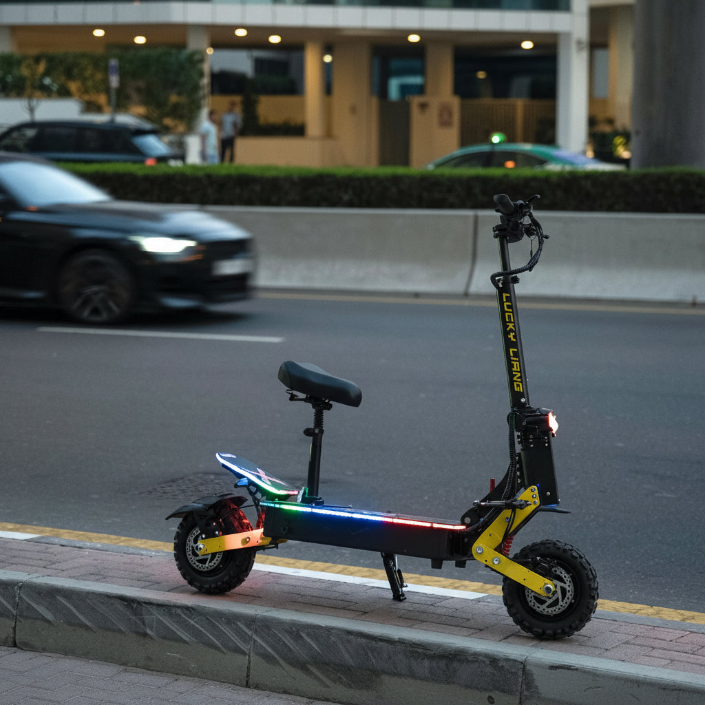 An electric scooter on a city street 