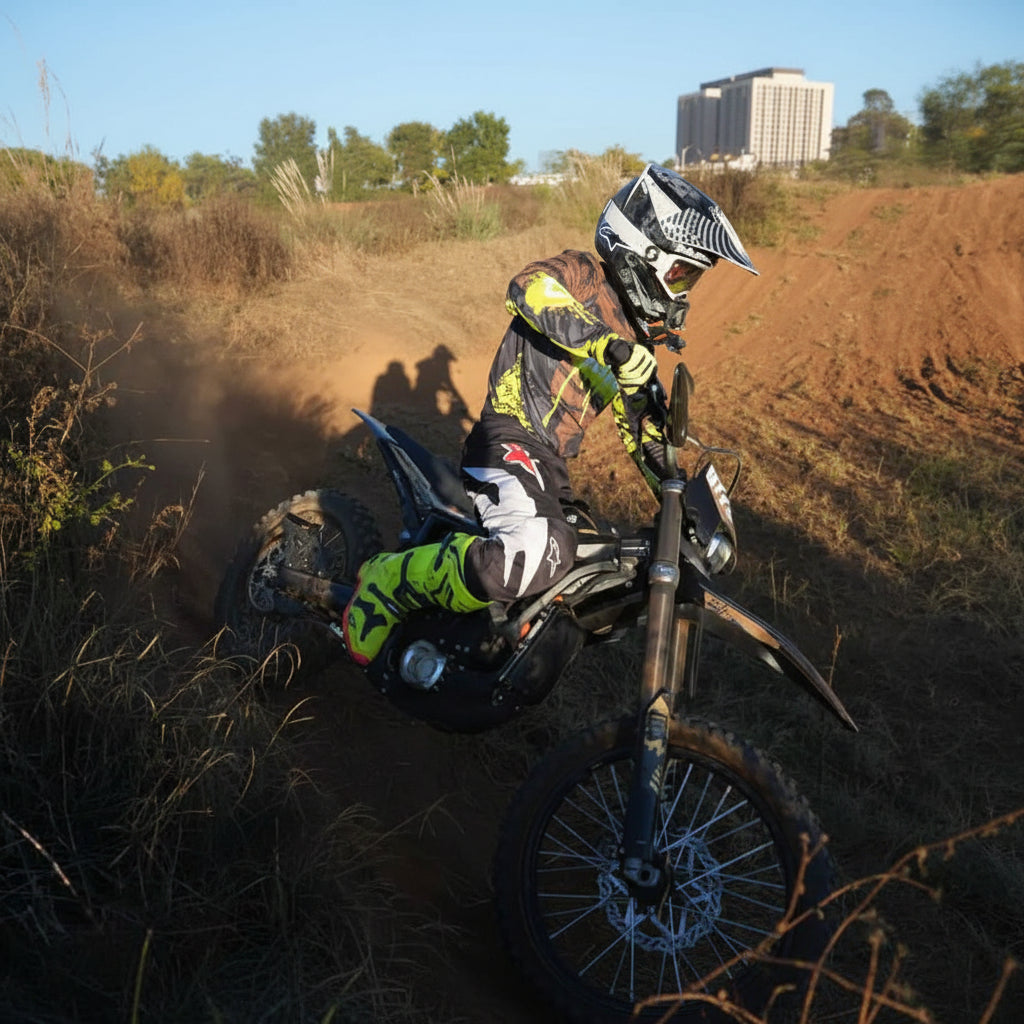 Person on a dirt bike in a muddy Area