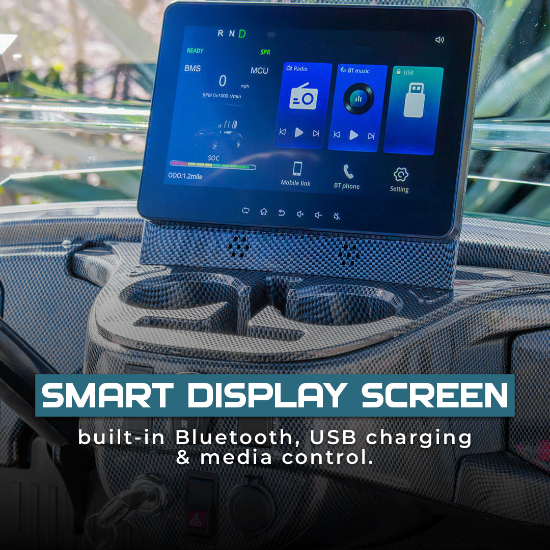 Smart display screen with Bluetooth, USB charging, and media control