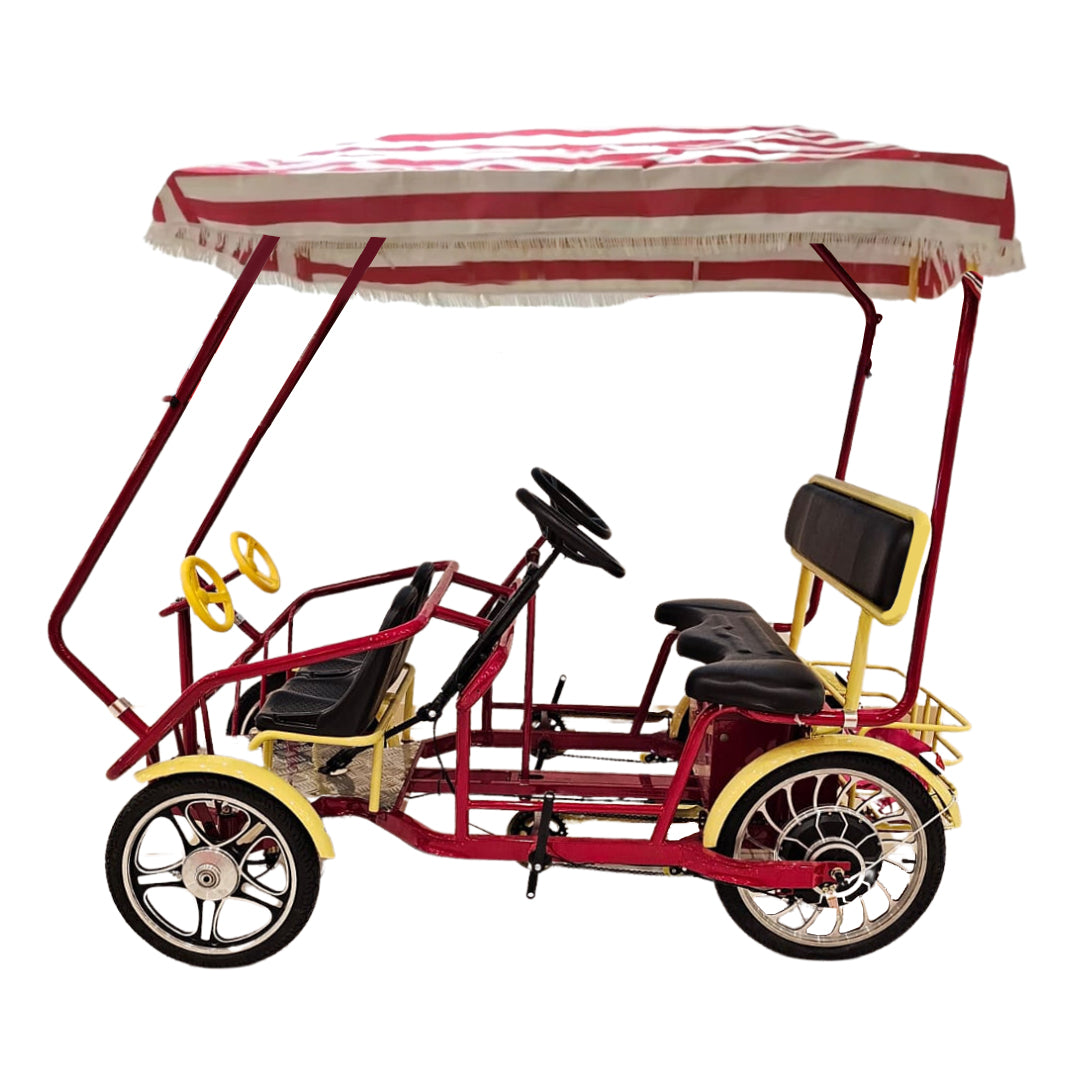 Electric Surrey 48V Quadracycle With Canopy Four Person