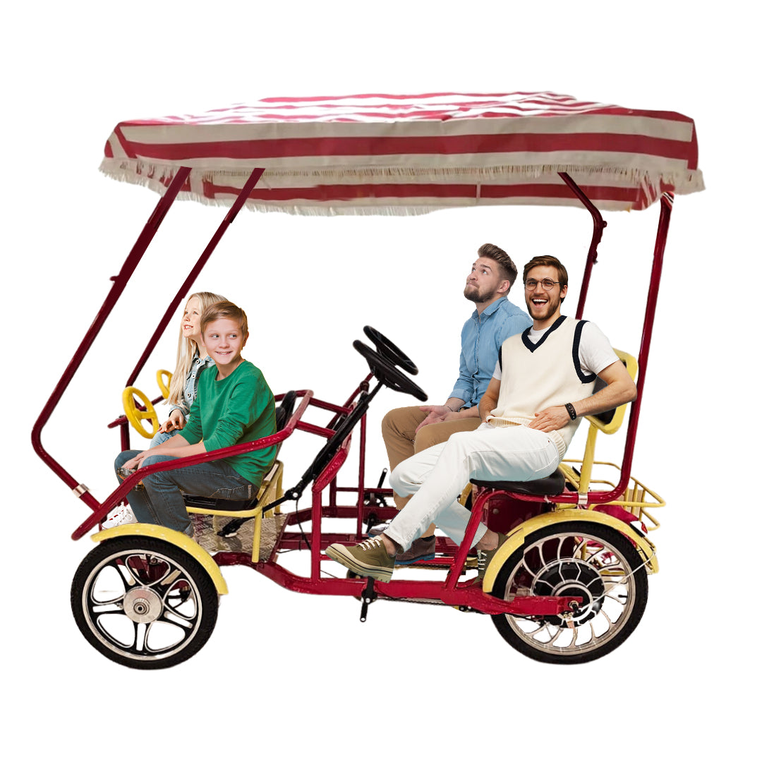 Electric Surrey 48V Quadracycle Tandem bike for 4 persons With Canopy