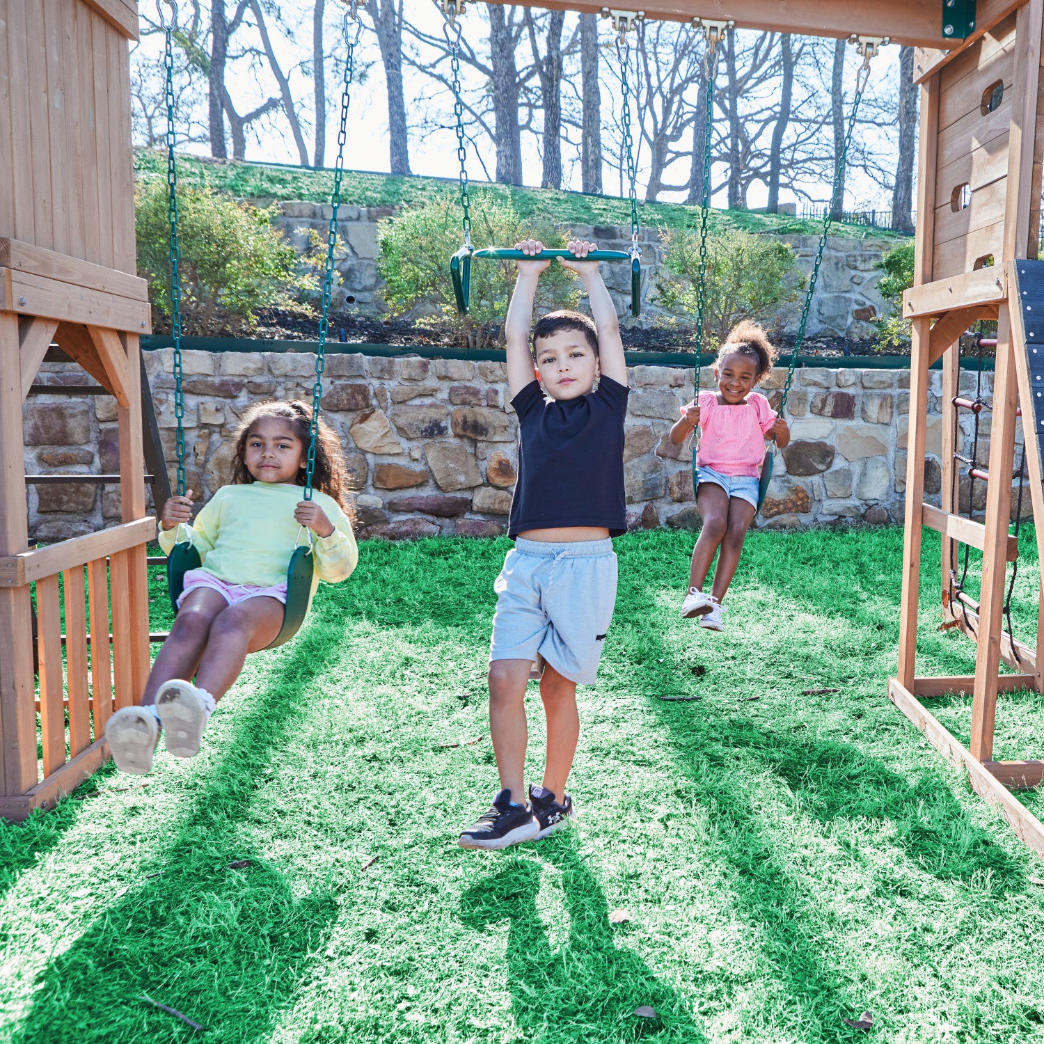 Treetop Observatory Wooden Swing  with 3 child