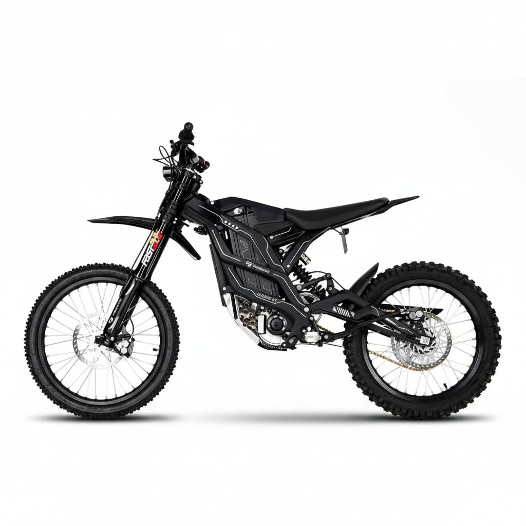 Black off-road motorcycle on a white background