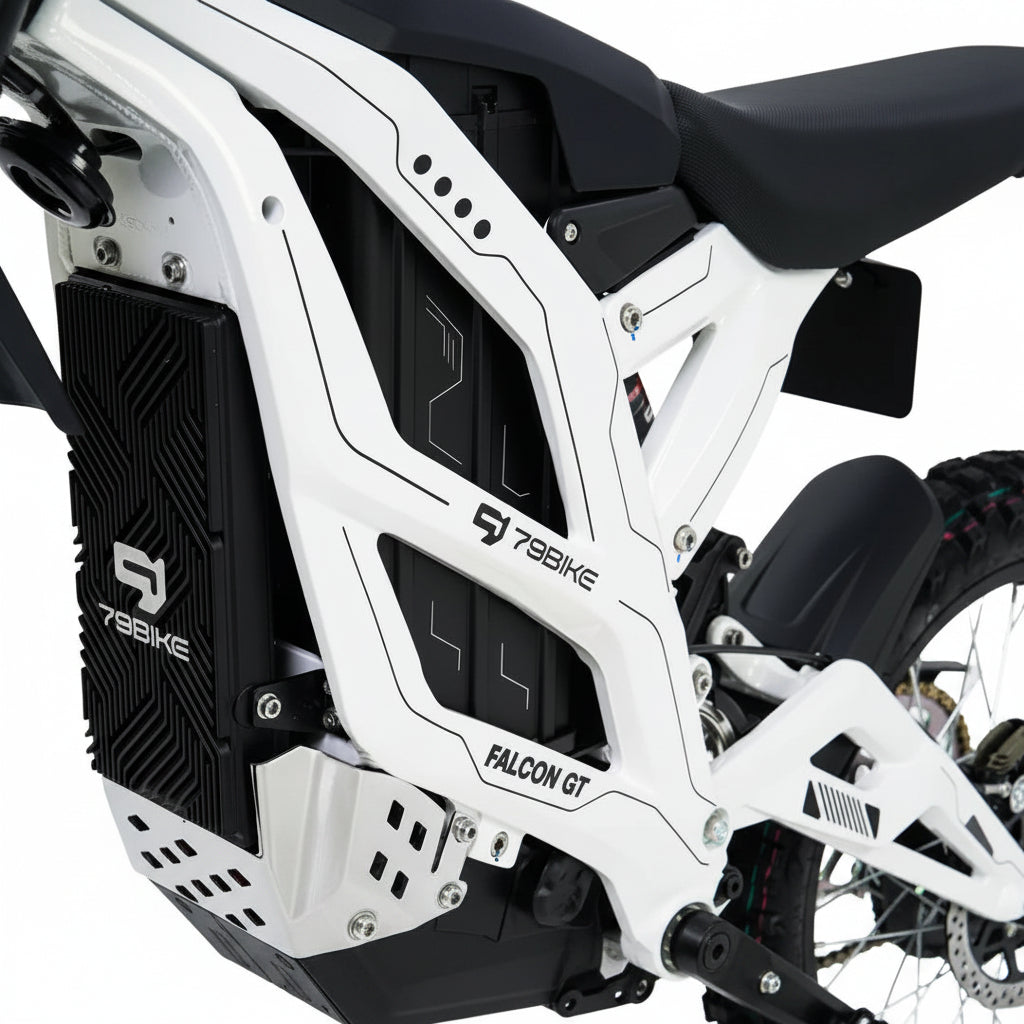 Close-up of a 79BIKE-Falcon GT Electric Dirt Bike