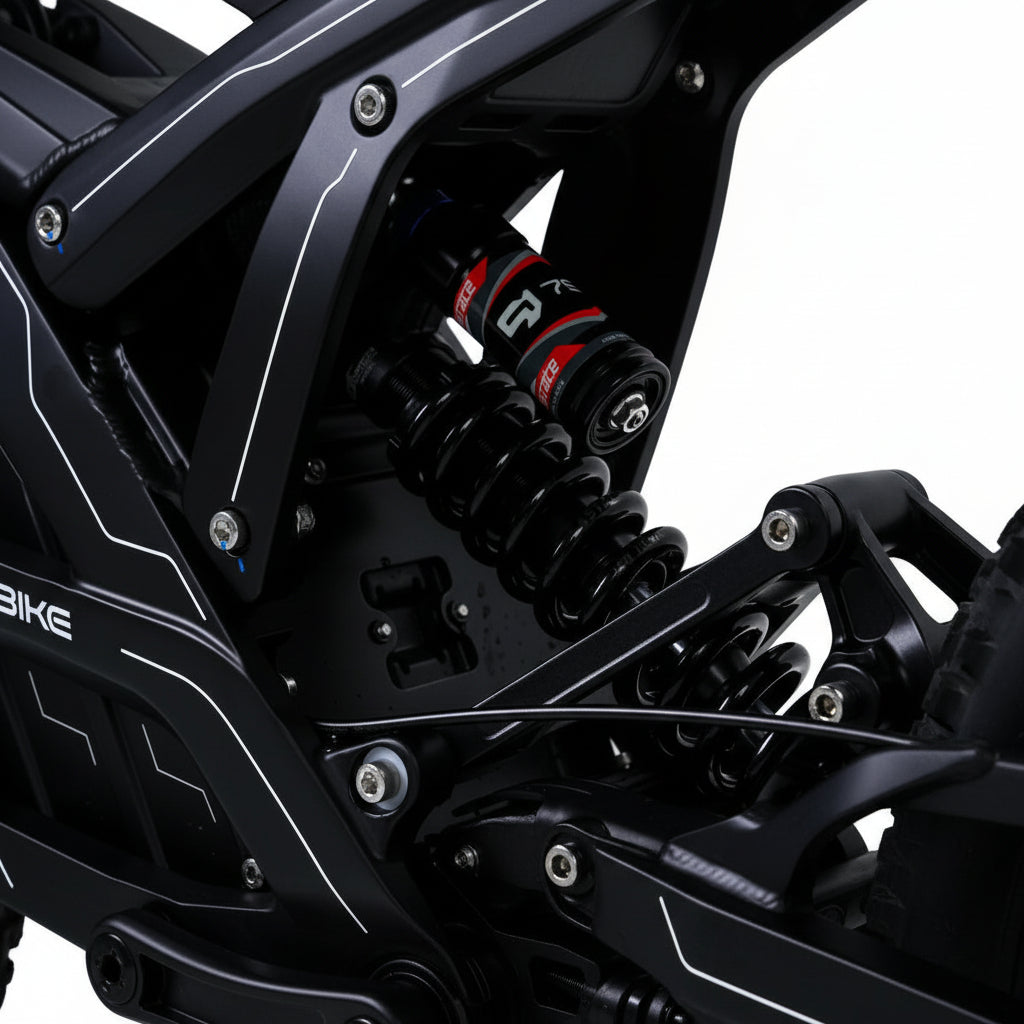 Close-up of a motorcycle suspension system