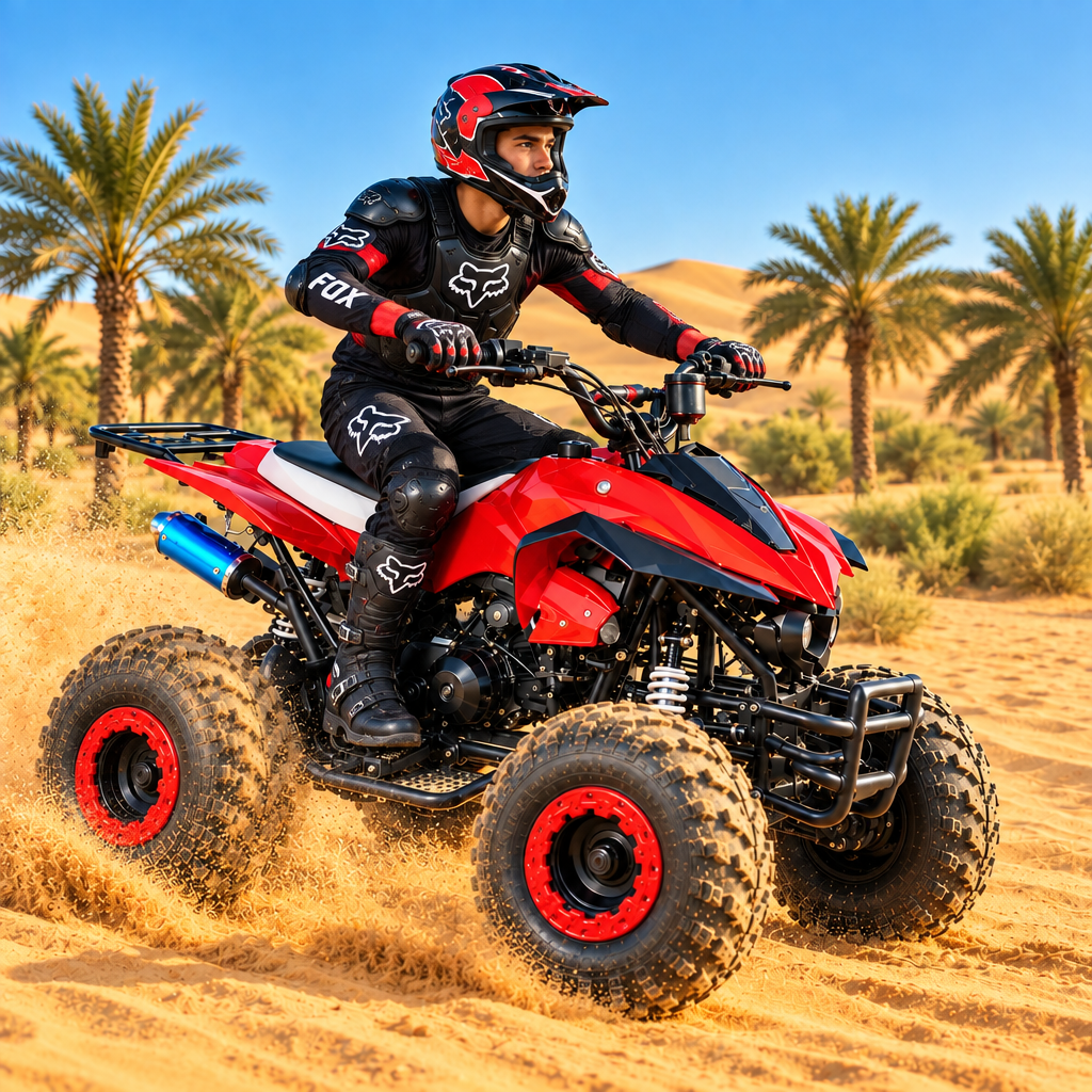 Young rider using the Rafplay 125CC ATV Quad Bike in a suitable private off road environment.