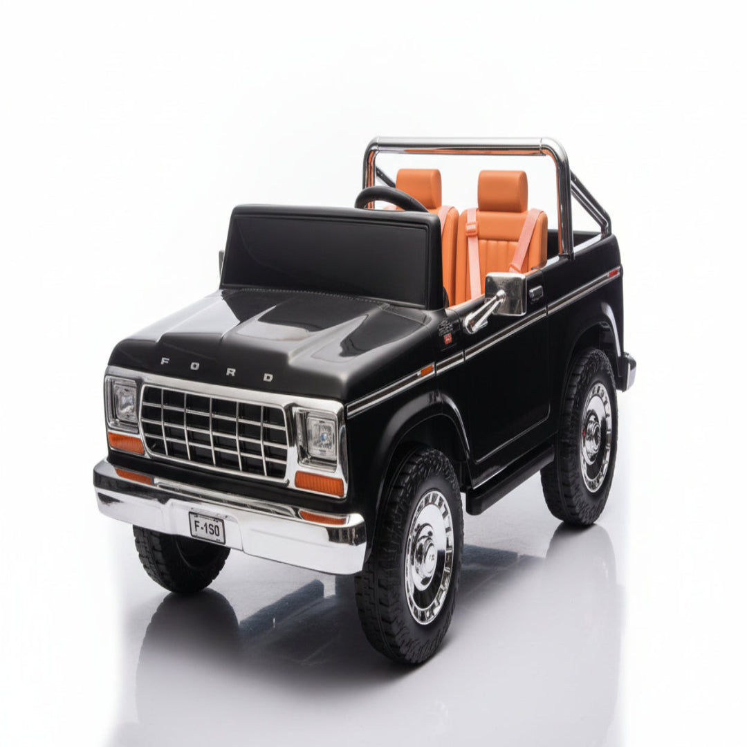 Black ford ride on toy truck with leather seats