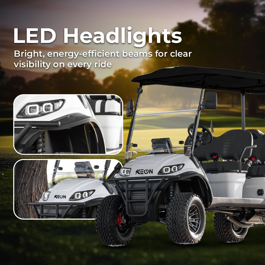 Golf cart with LED headlights