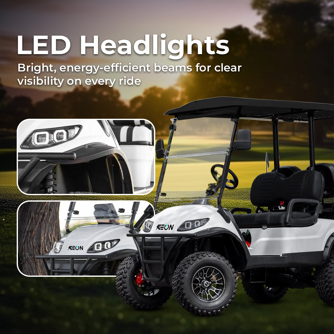 Golf cart with LED headlights 