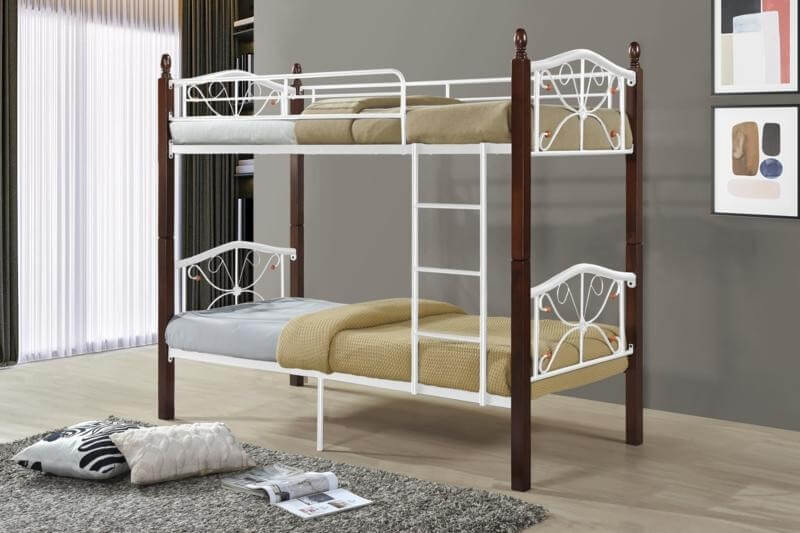 "Megastar Twin Bunk Bed Study Metal Bed Frame with Ladder and Safety Rails Home Bedroom Furniture Space Saving Design for Kids , Adults ,Students ,Boys and Girls -white