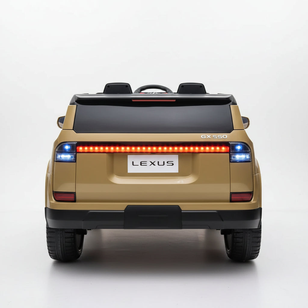 Back view of gold Lexus GX 550 ride-on toy car 