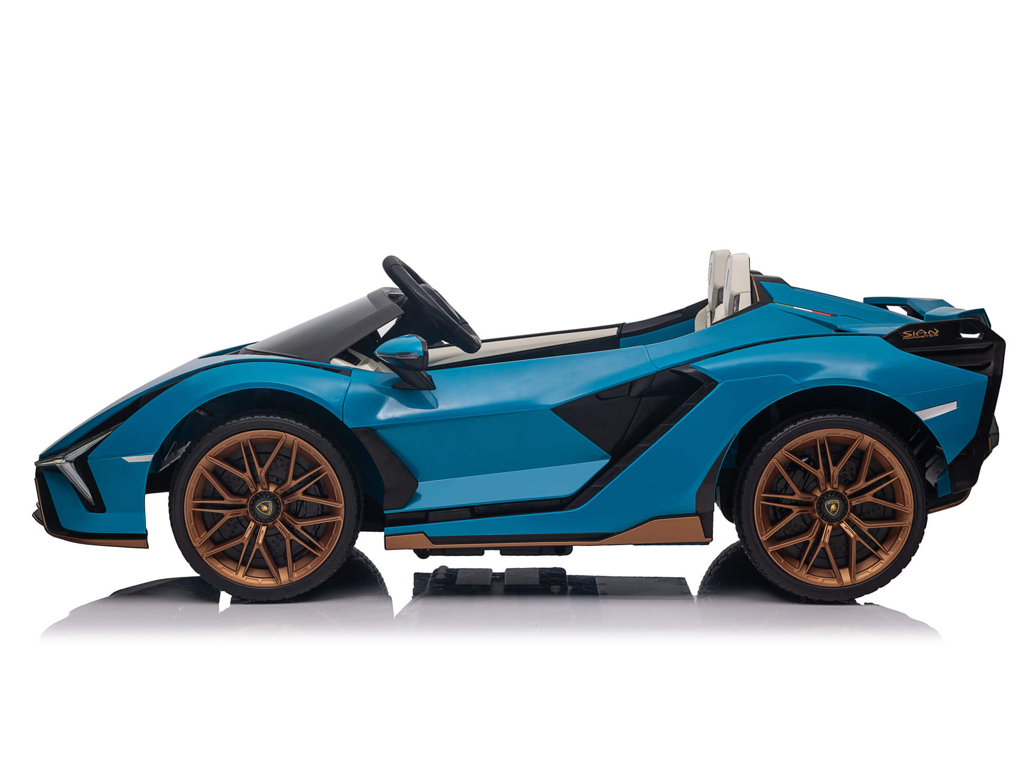 Side view of Blue Lamborghini SIAN Electric Ride-On