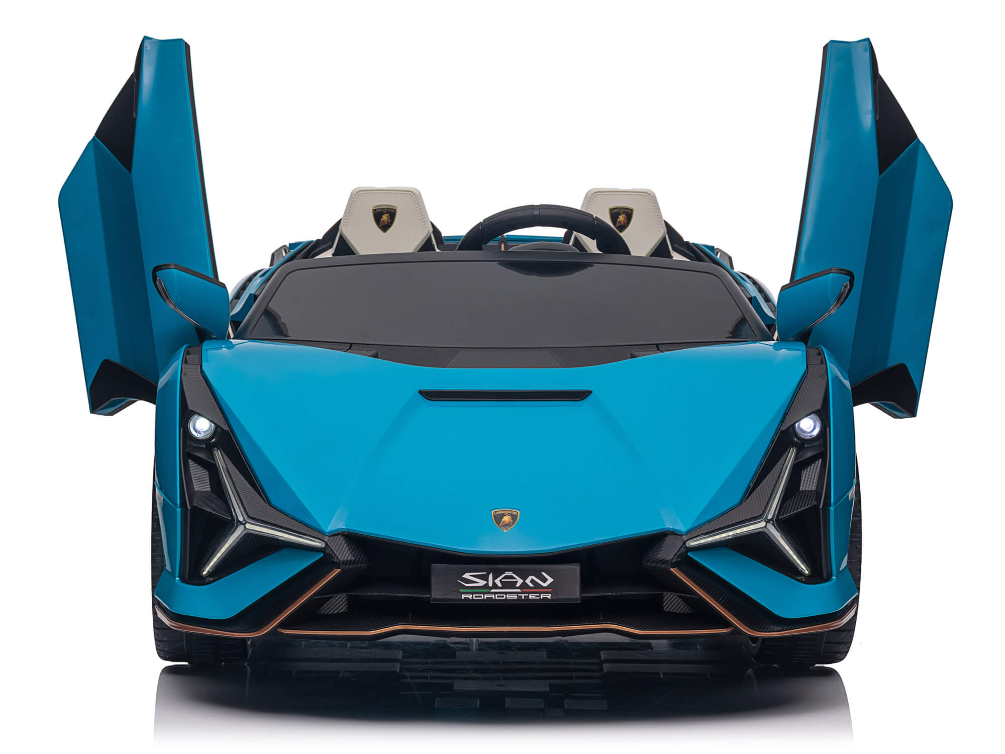 Blue Lamborghini Sian with open doors 