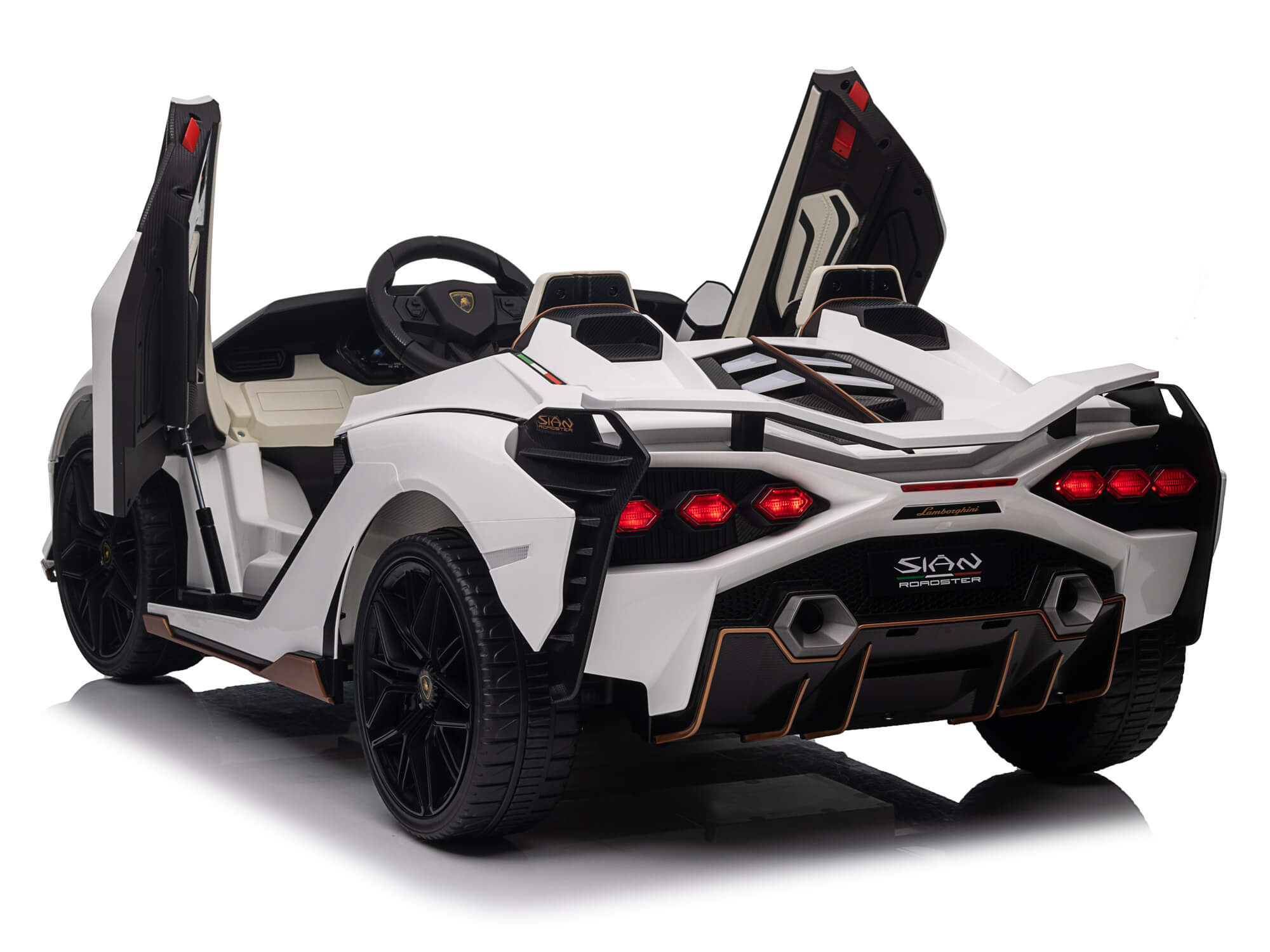 White Lamborghini SIAN Electric Ride-On car with open doors 